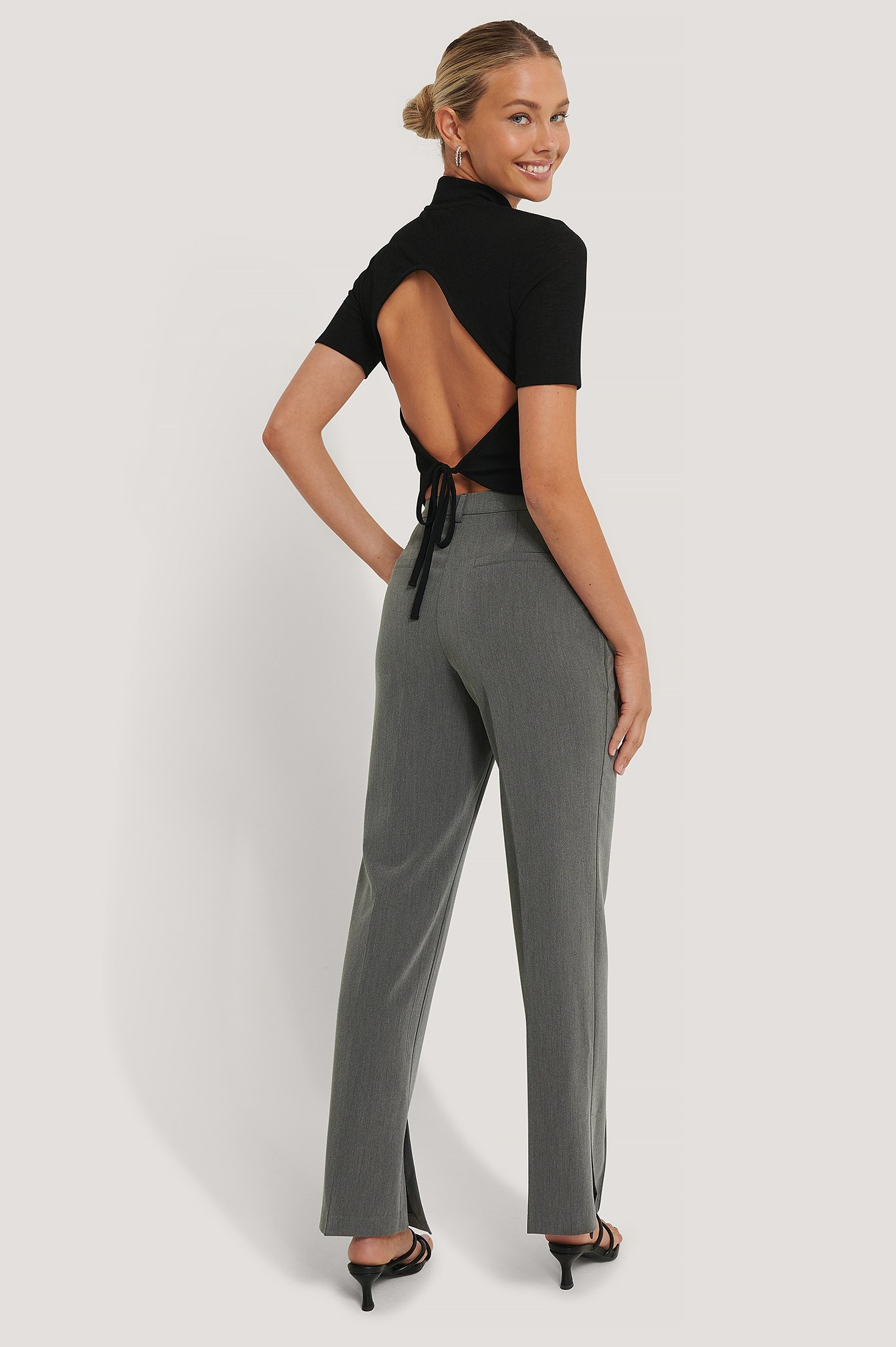 Grey Side Slit Tailored Pants