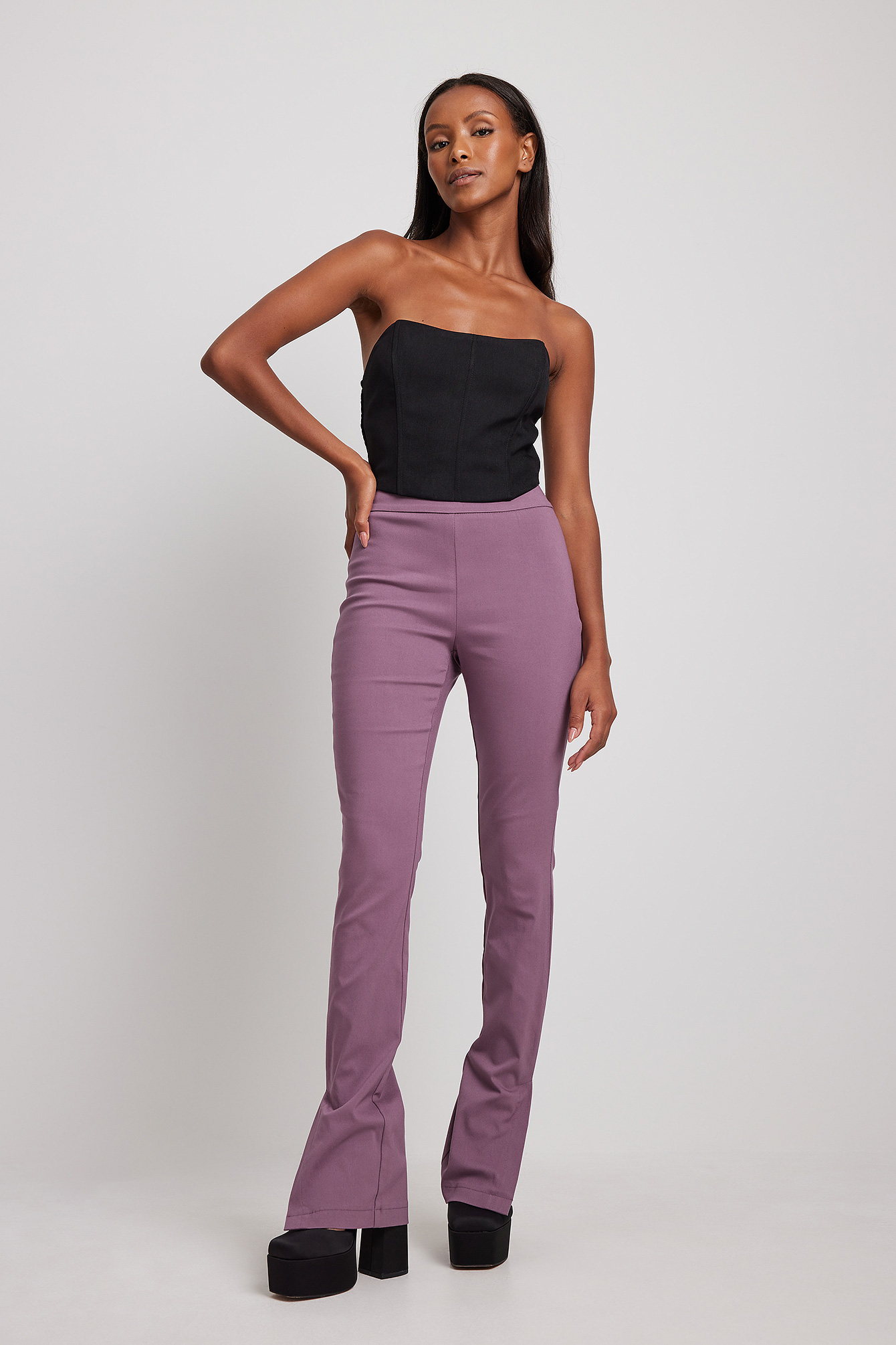 New Zara Floral Print Mini Flare Pants High Rise Trousers Light Purple  Medium