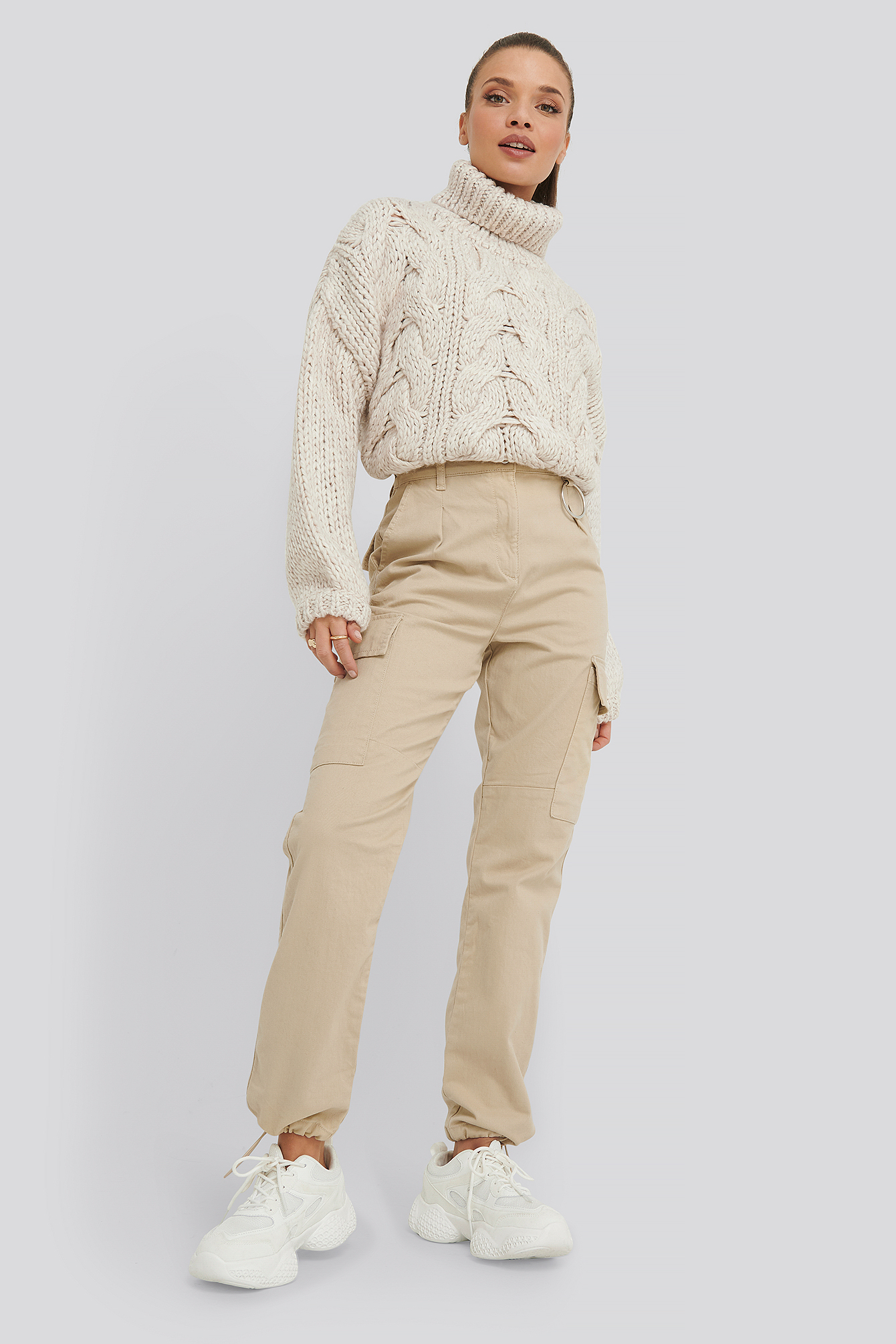 Slim Fit Cargo Joggers Beige