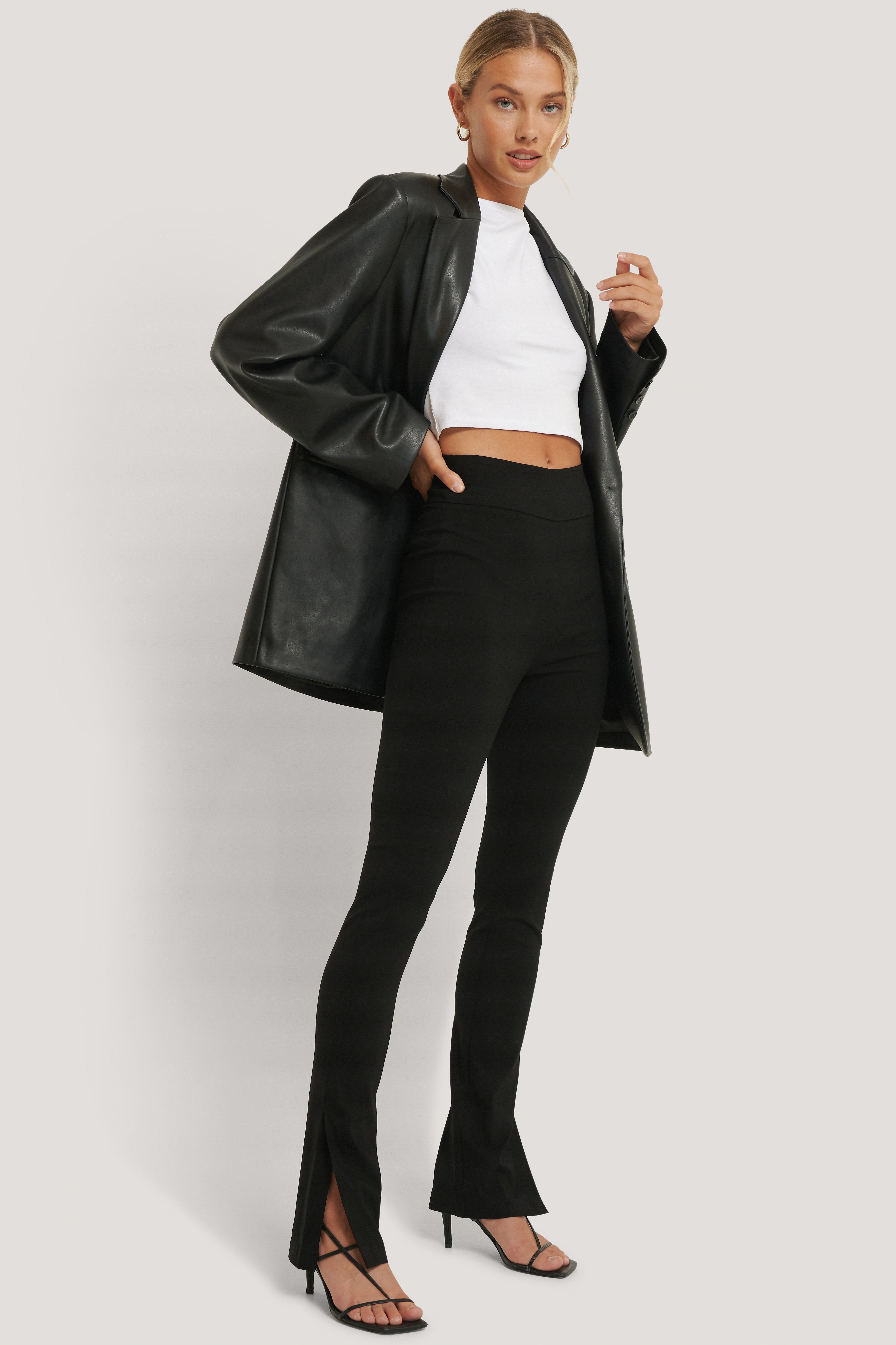 Black NA-KD Trend Slim-fit Super Stretch Slit Pants