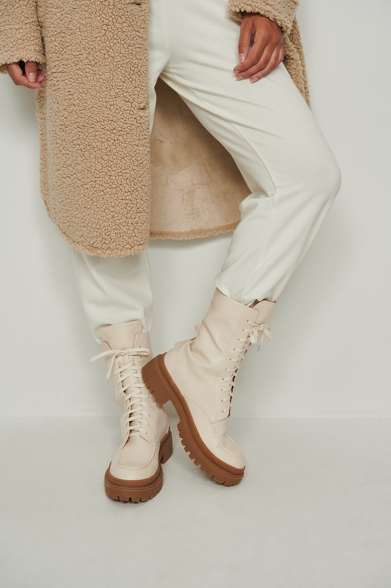 Creme Slim Lace Up Boots