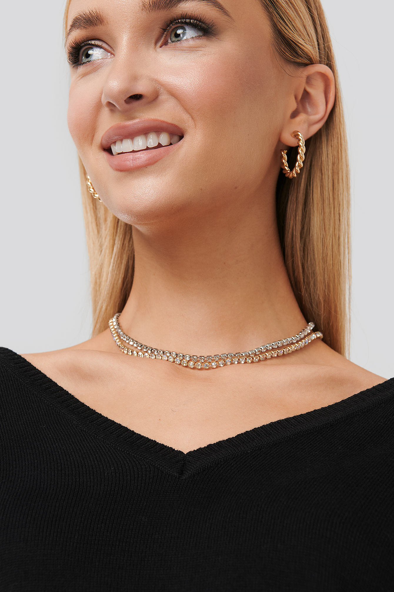 Slim Strass Double Necklace Gold/Silver