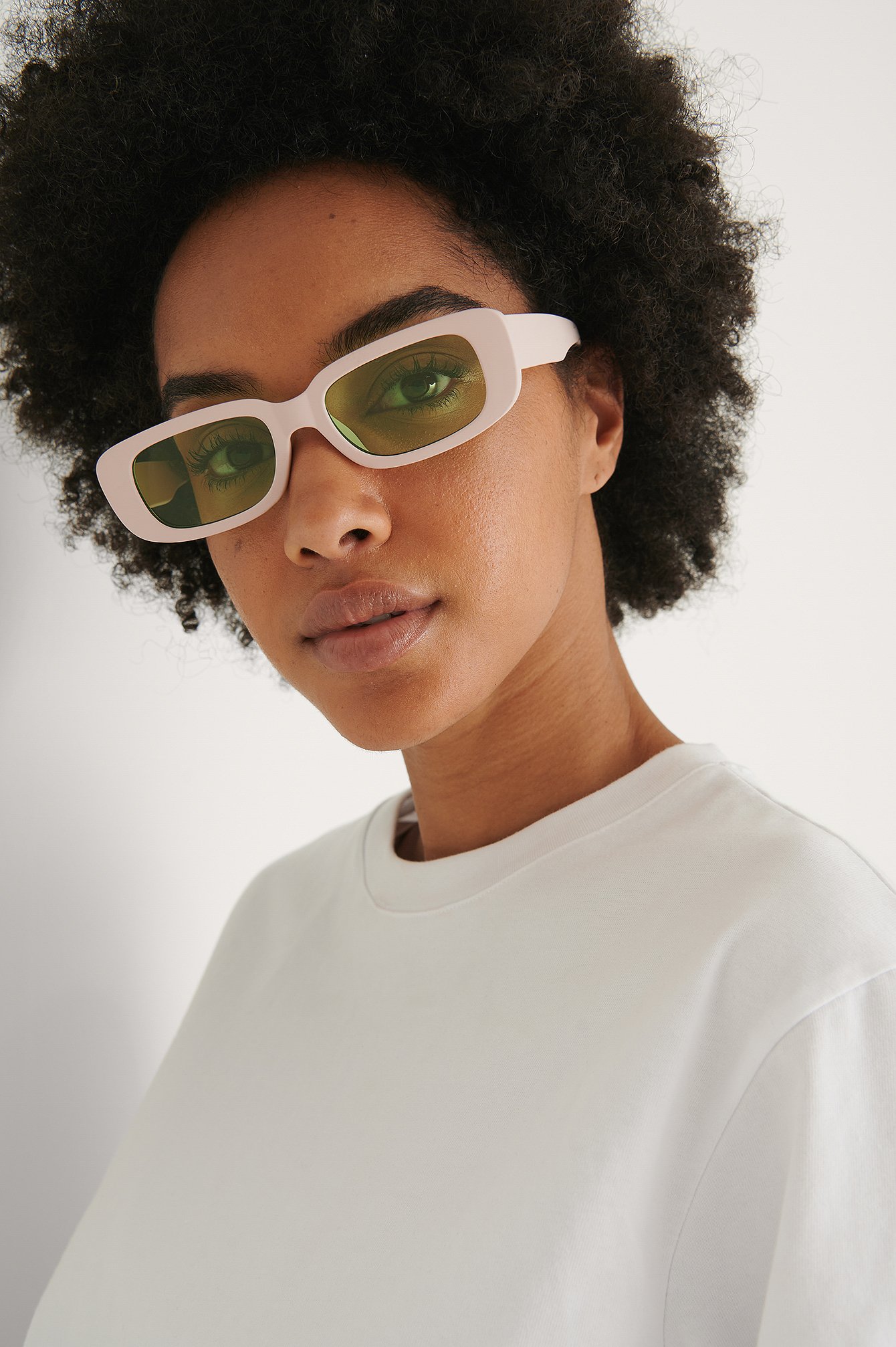 Beige/Green Slim Sunglasses