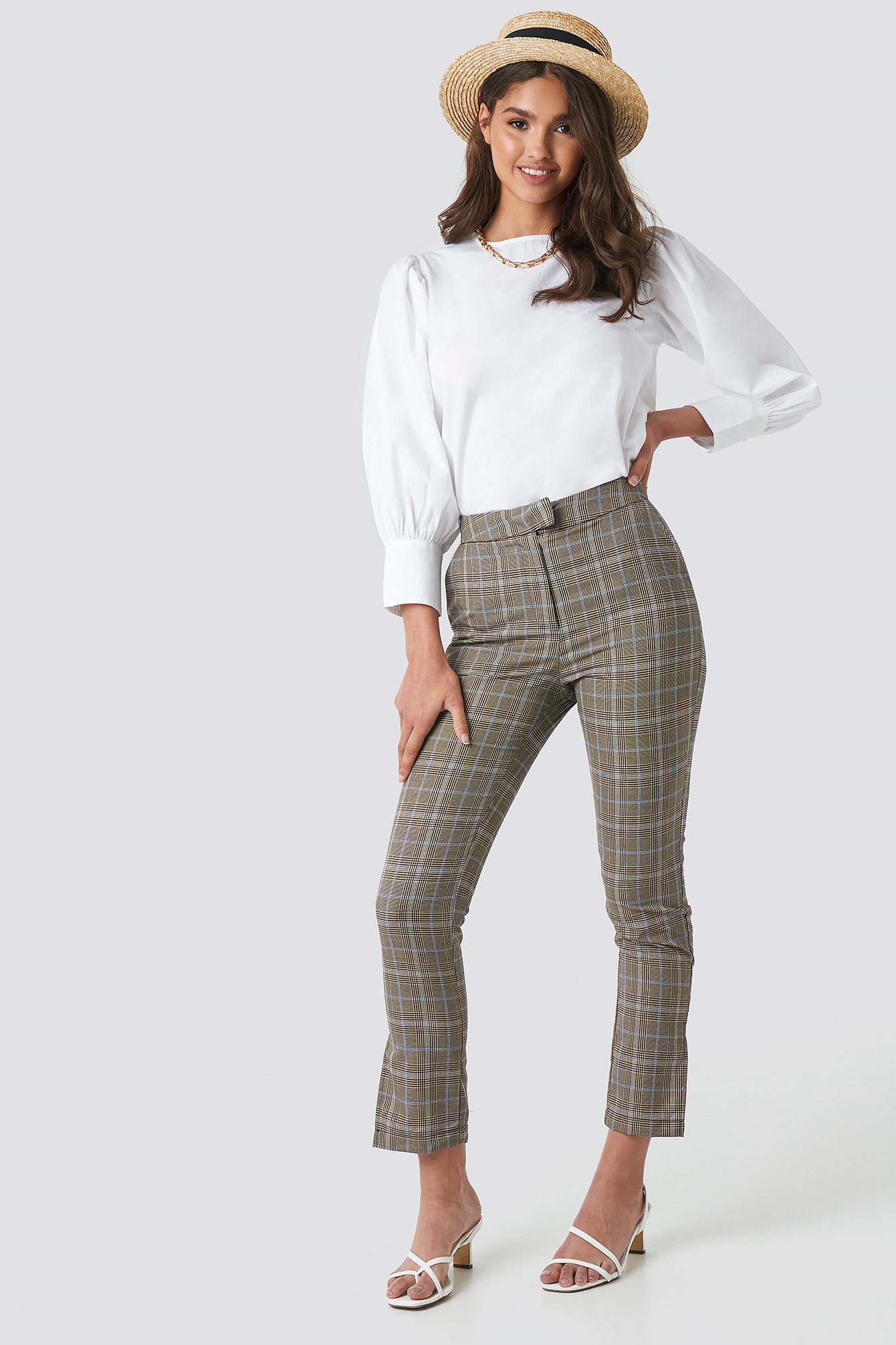 Checkered NA-KD Classic Slit Detail Suit Pants