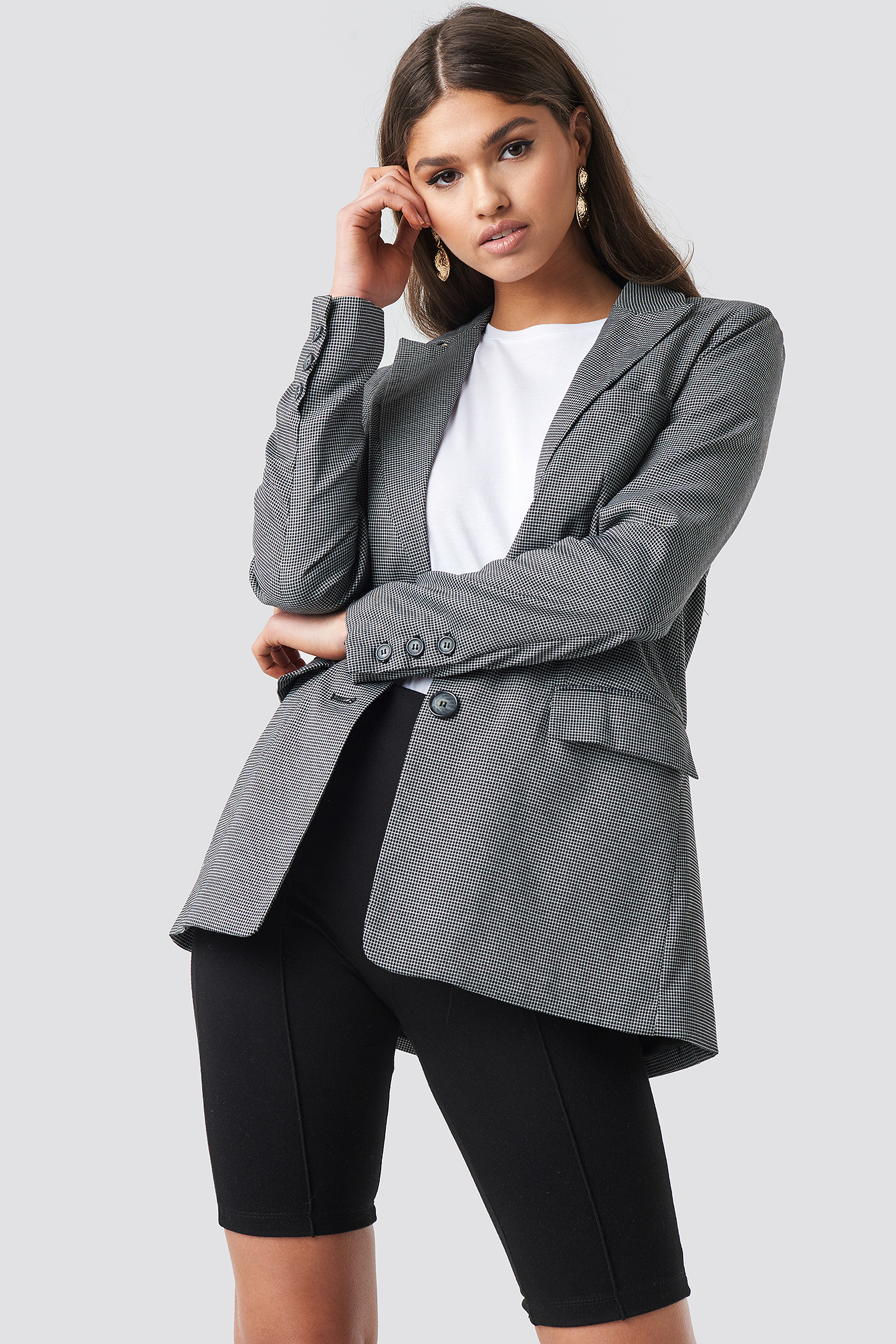 Small Check Straight Fit Blazer Black