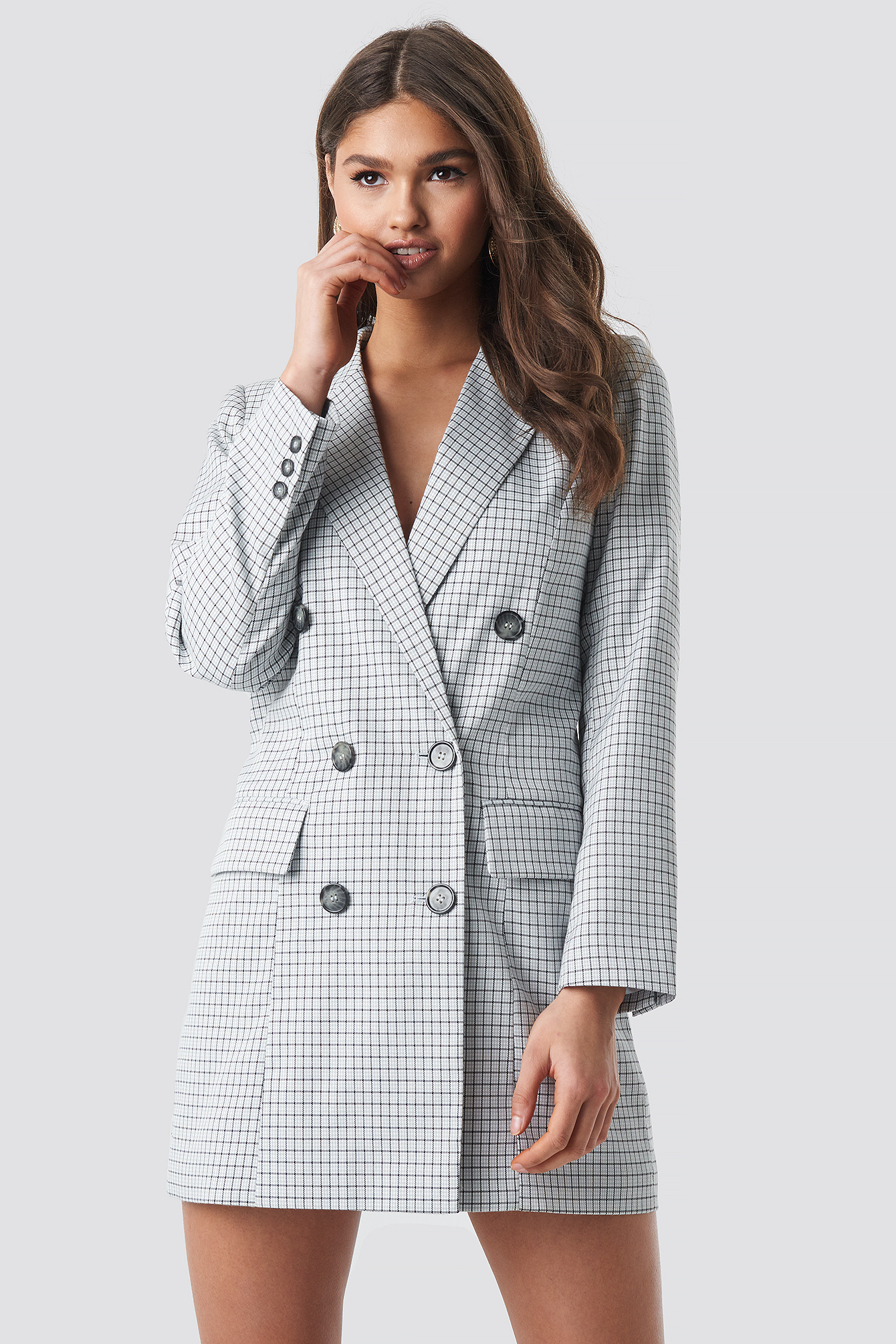 Small Checkered Blazer Dress Light Blue