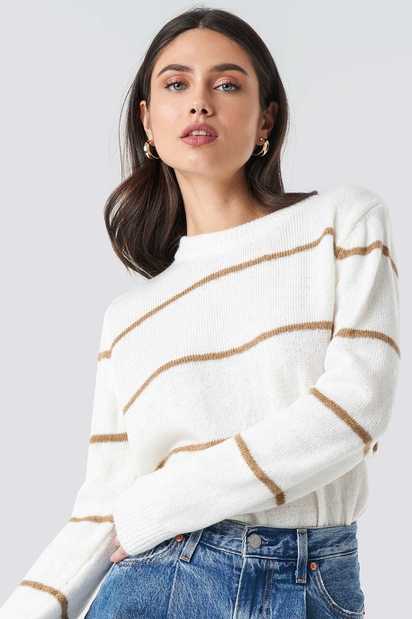 Small Stripes Knitted Sweater Offwhite