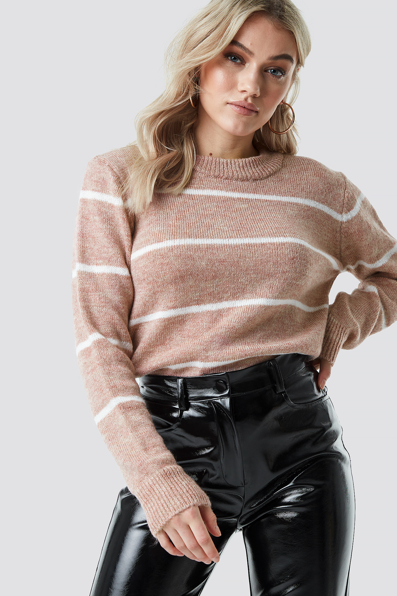 Small Stripes Knitted Sweater Dusty Light Pink