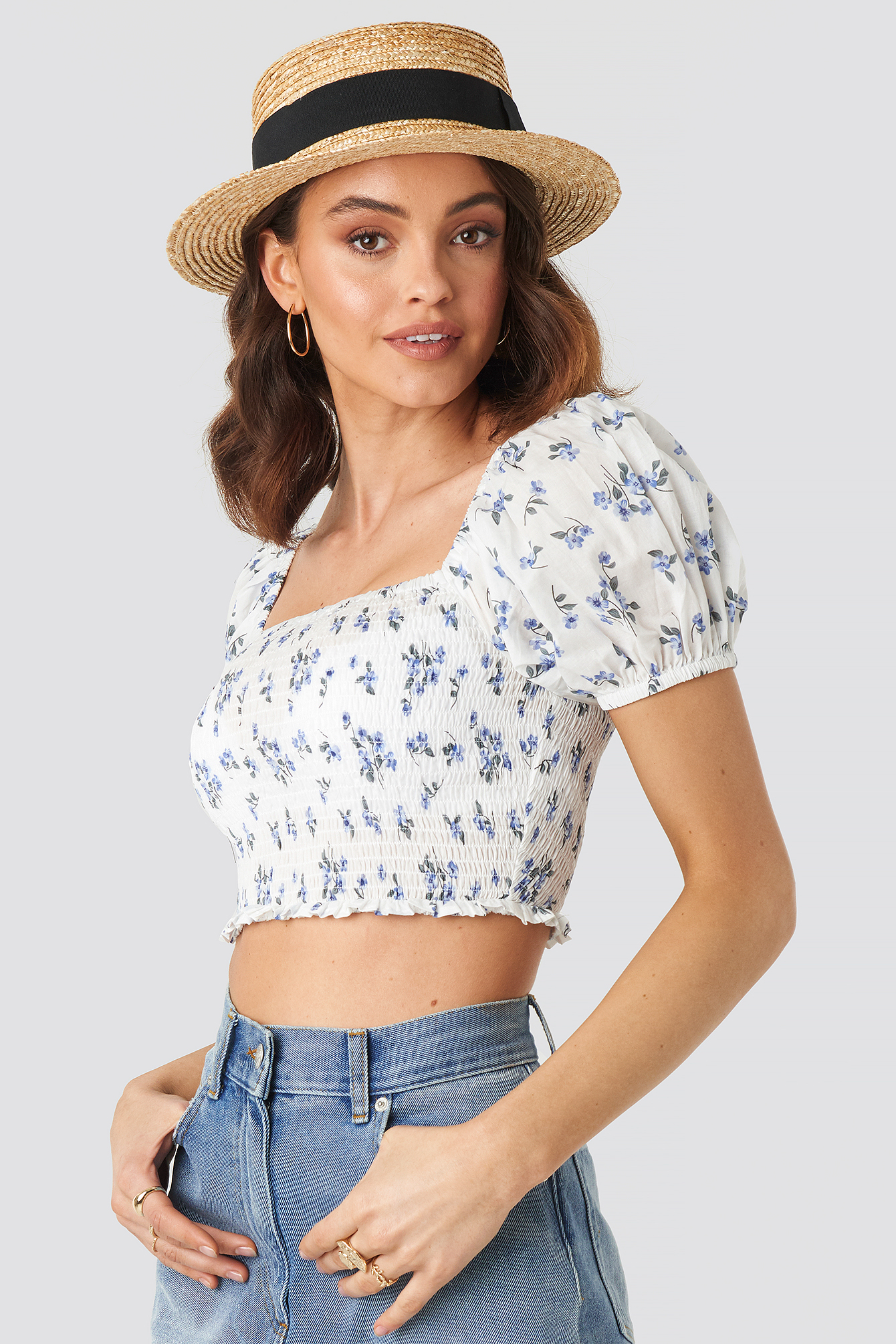 Smock Flower Print Top White | na-kd.com