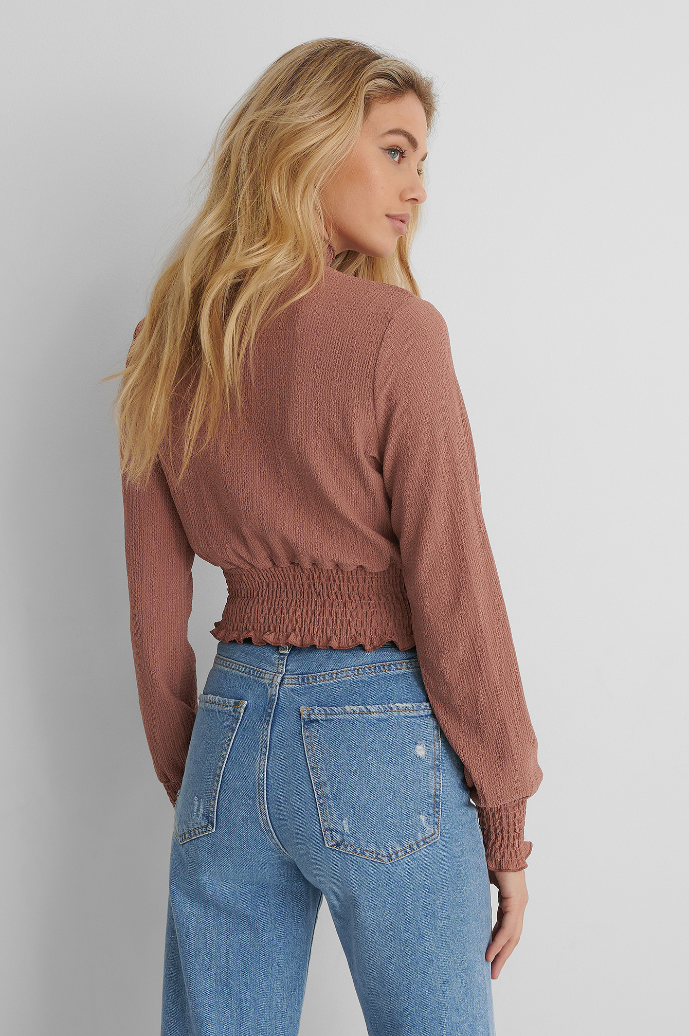 Smock Waist Crepe Top Pink | na-kd.com