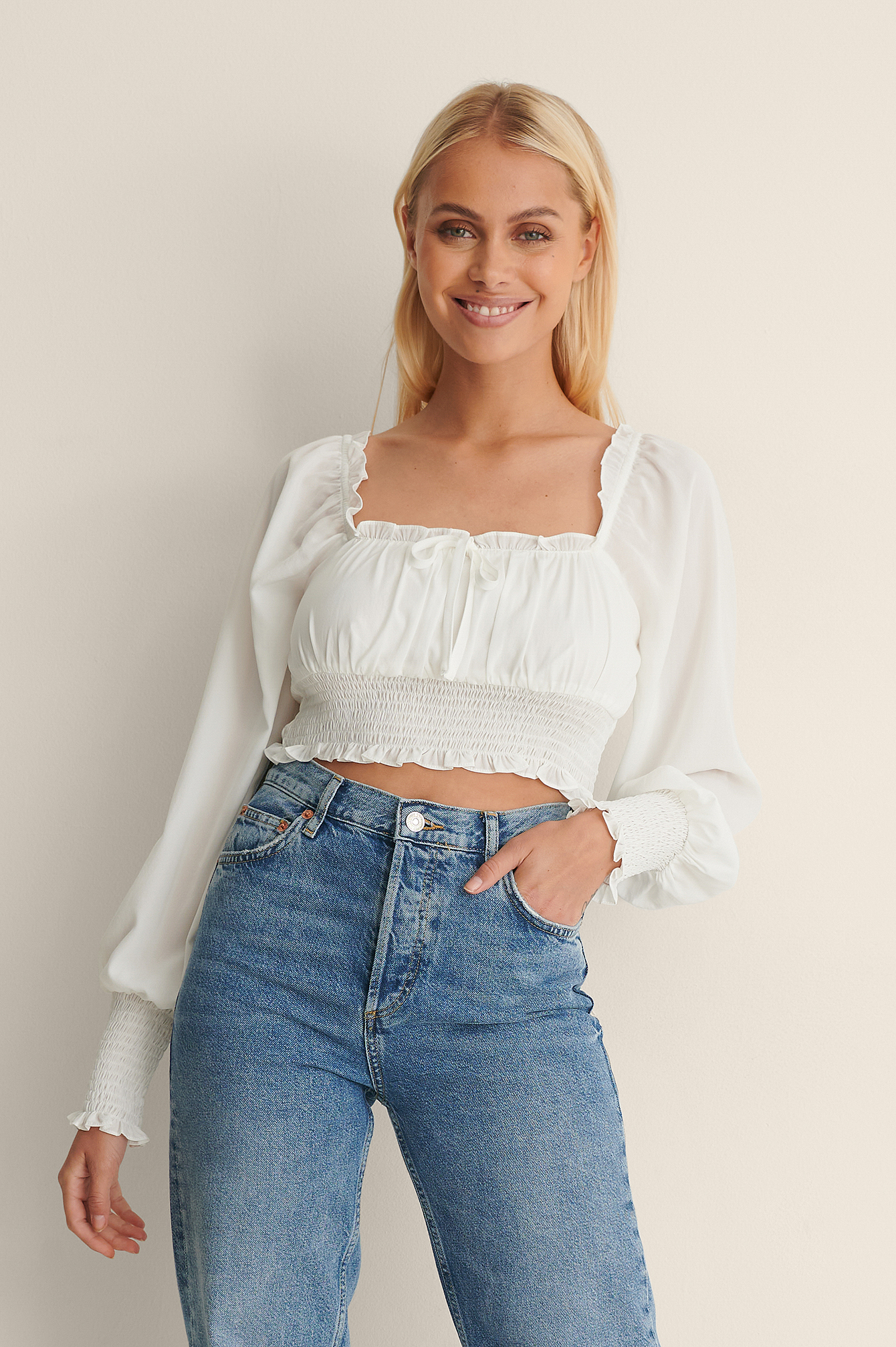 Smock Waist Crop Top White | na-kd.com