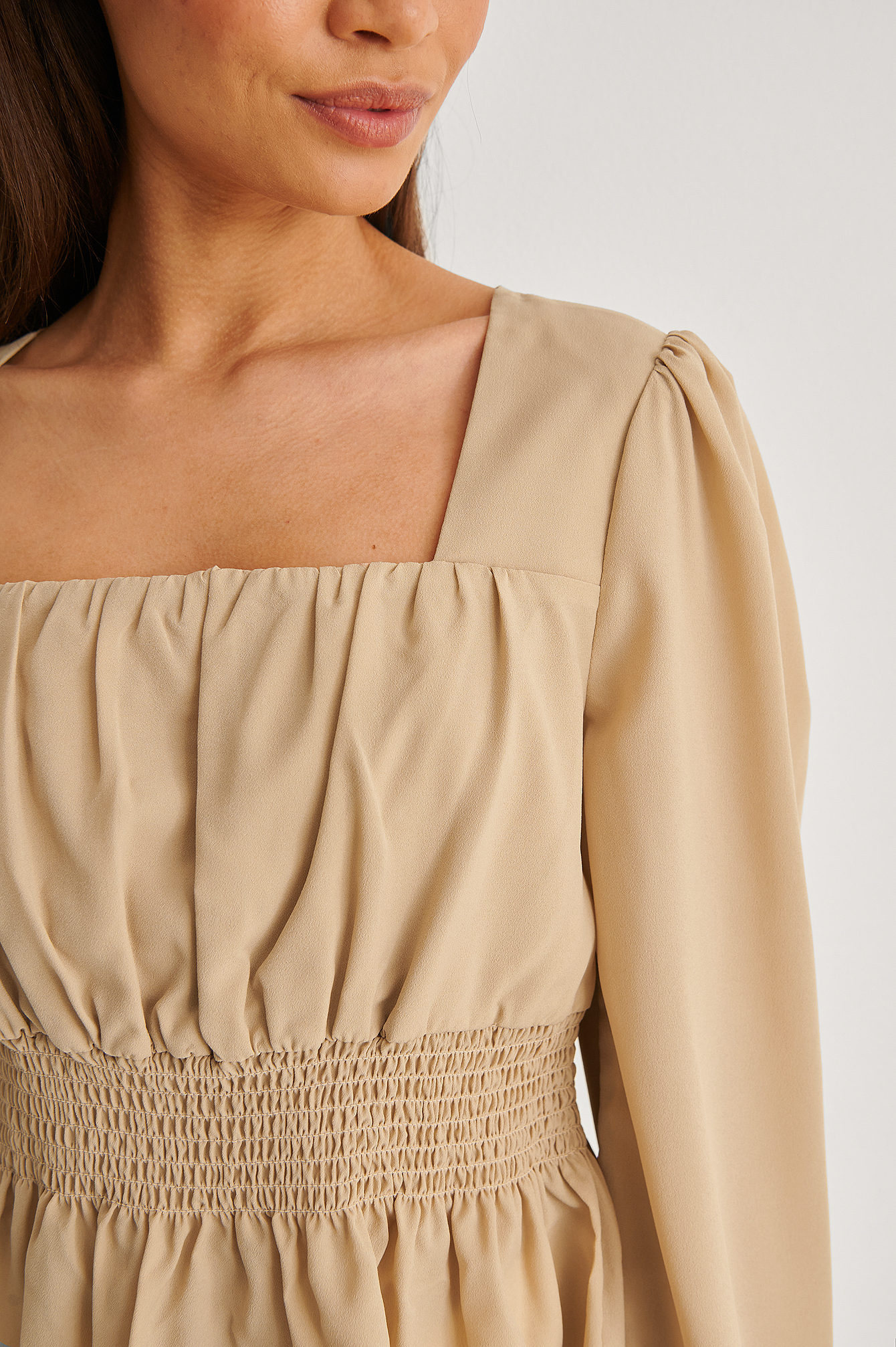 Smock Waist LS Blouse Beige | NA-KD 