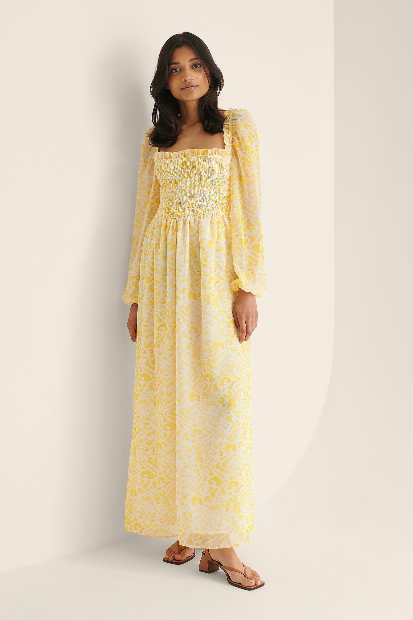 Recycled Smocked Balloon Sleeve Maxi 