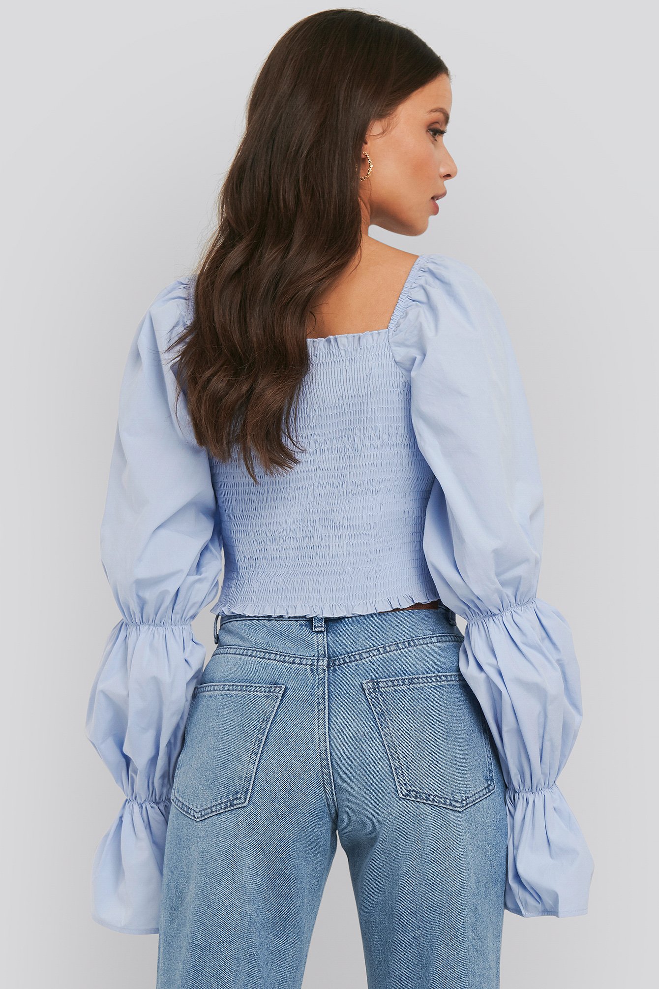 Blue Smocked Cropped Top