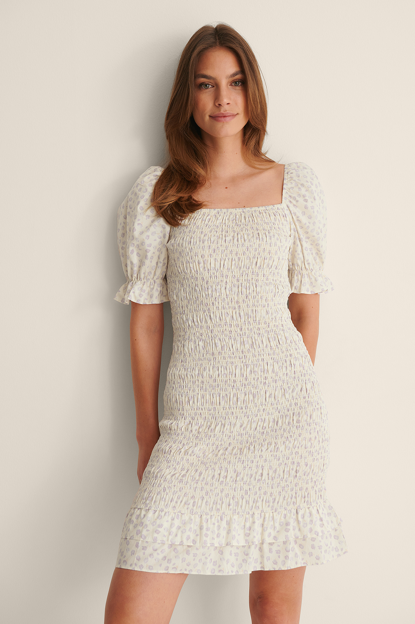 Smocked frill mini dress