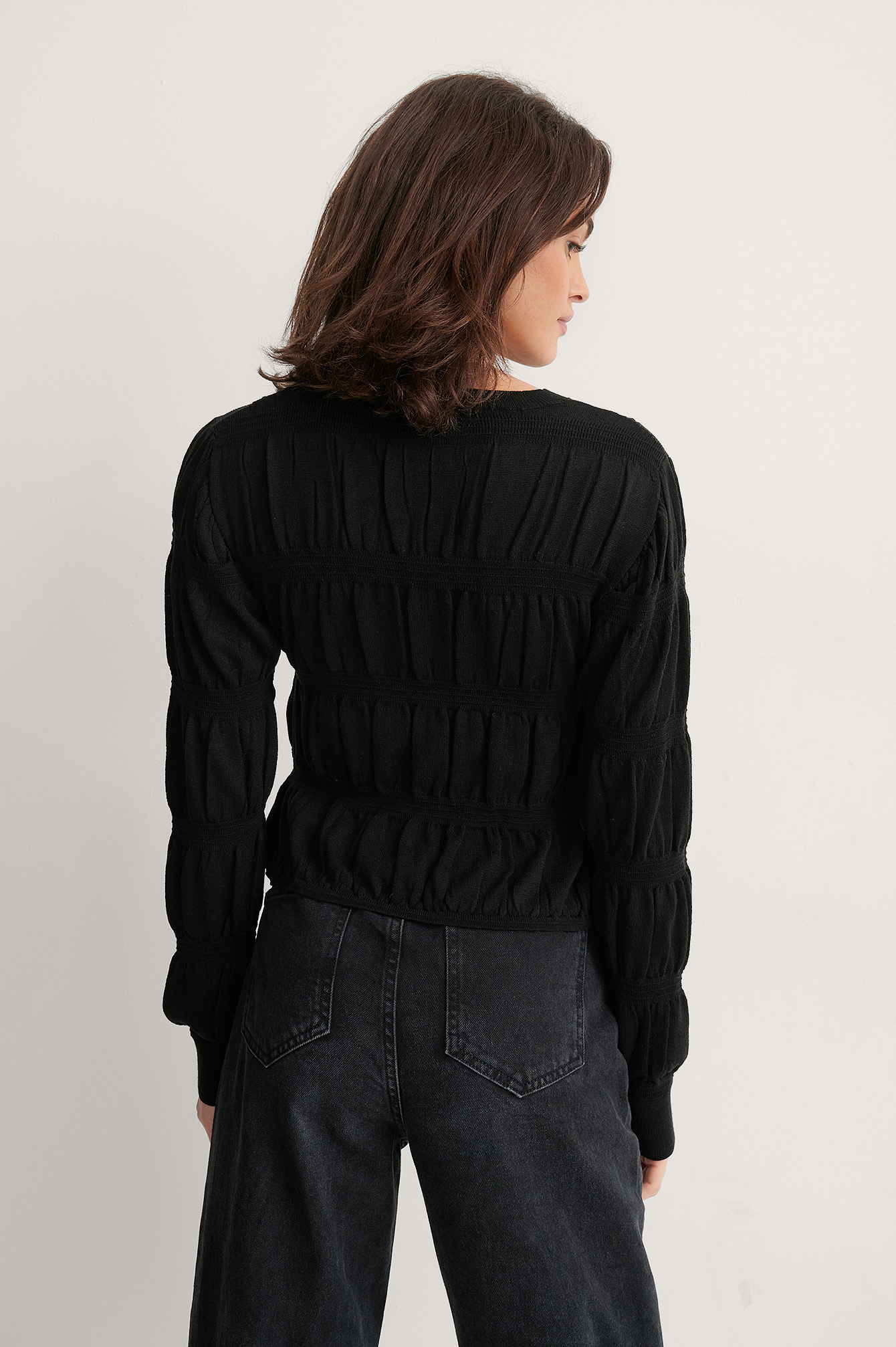 Black Smocked Knitted Sweater