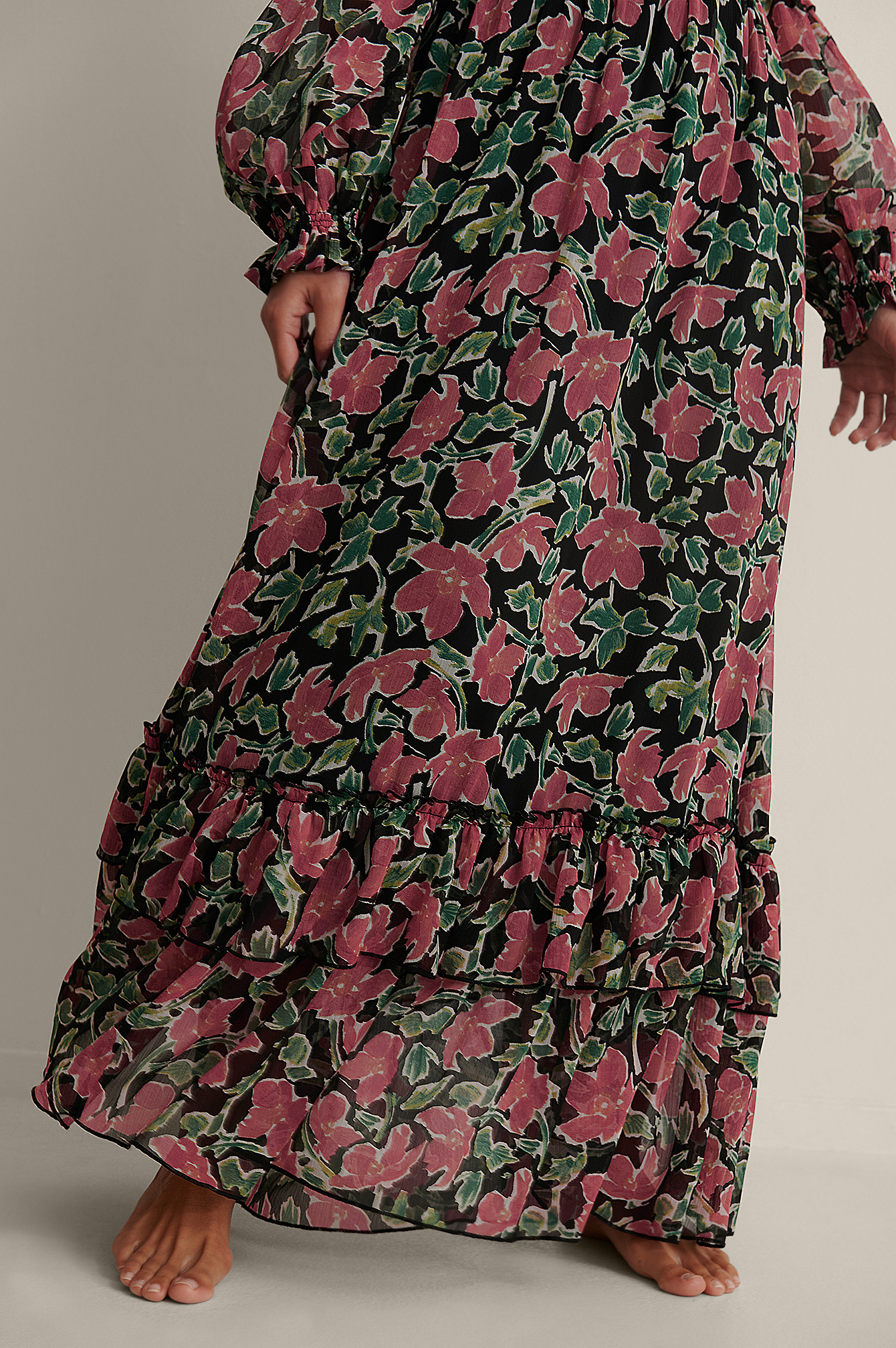 Mode Jurken Maxi-jurken Edited Maxi-jurk roze-sleutelbloem volledige print casual uitstraling 