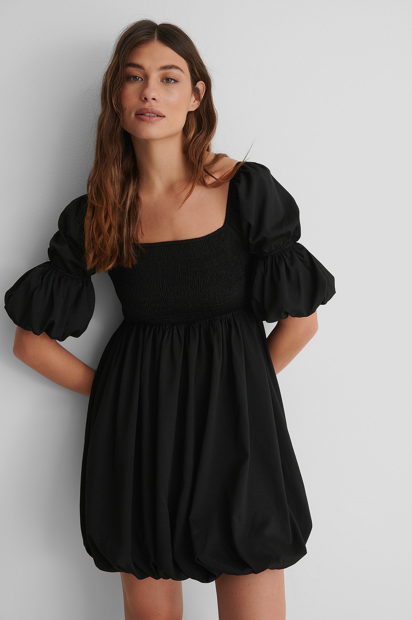 Black Smocked Mini Dress