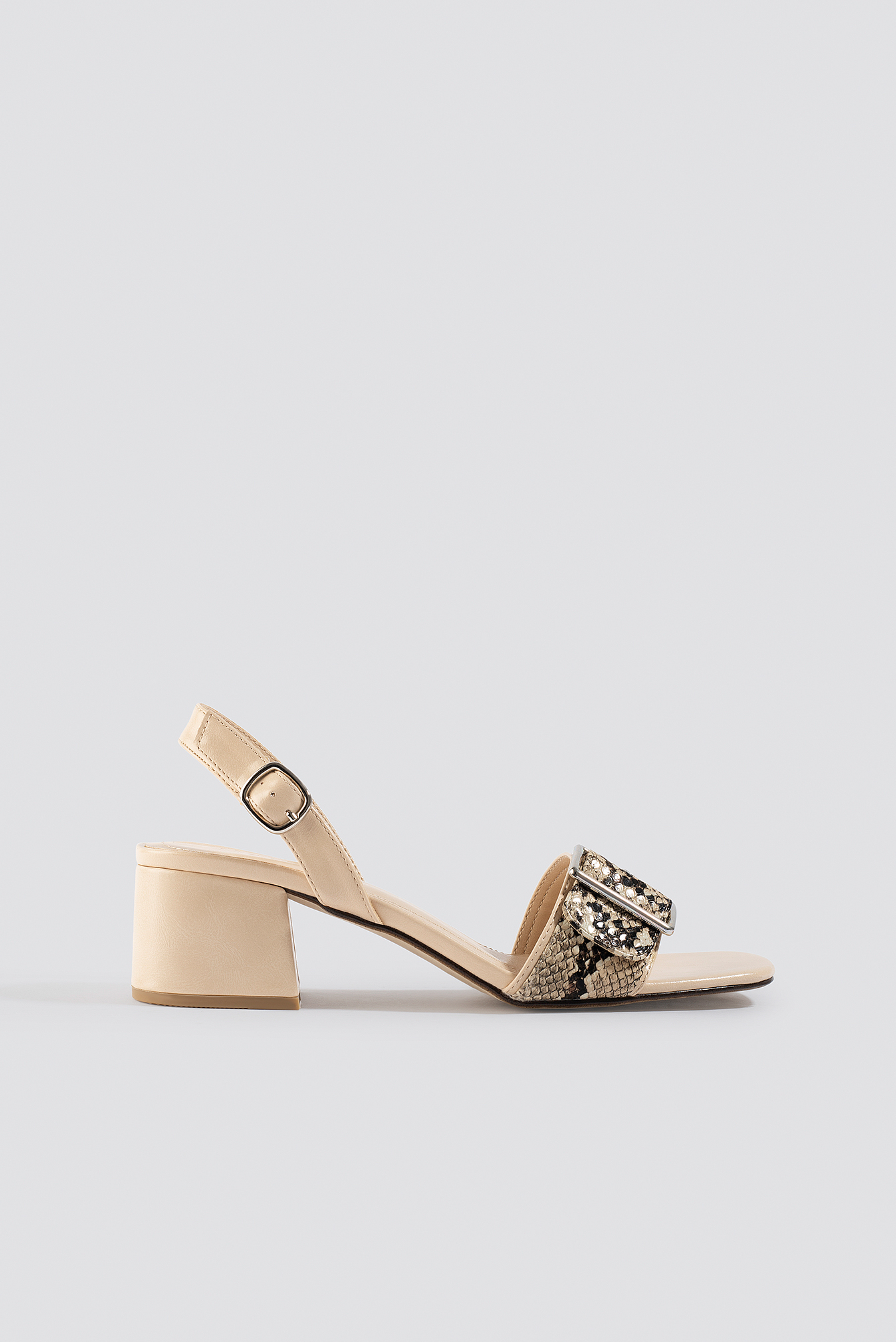 Snake Detail Buckle Sandals Beige