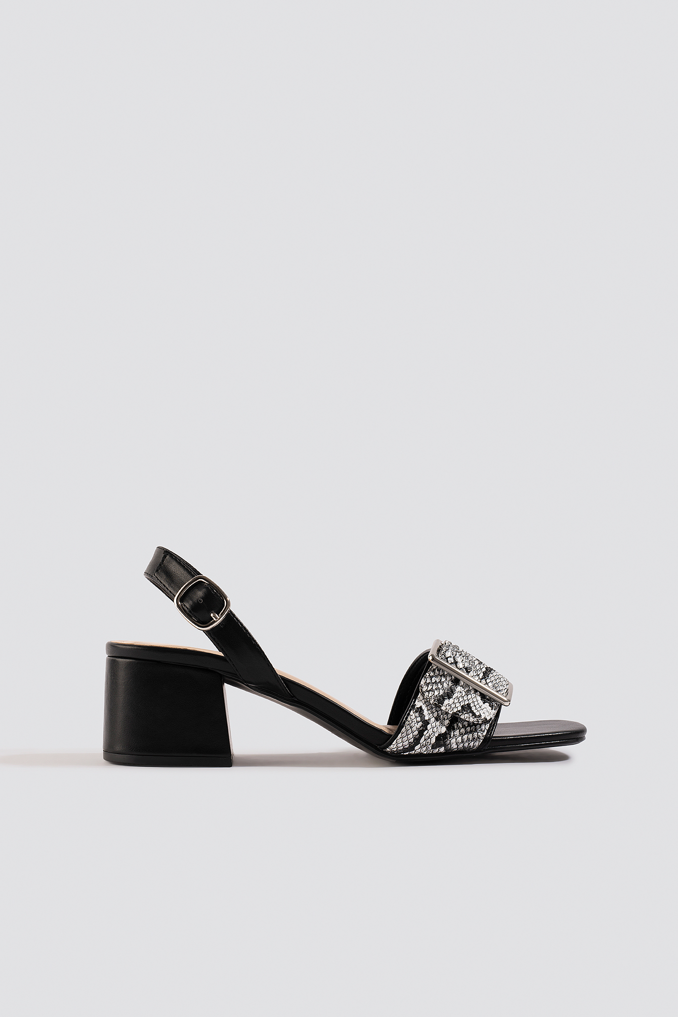 Snake Detail Buckle Sandals Black