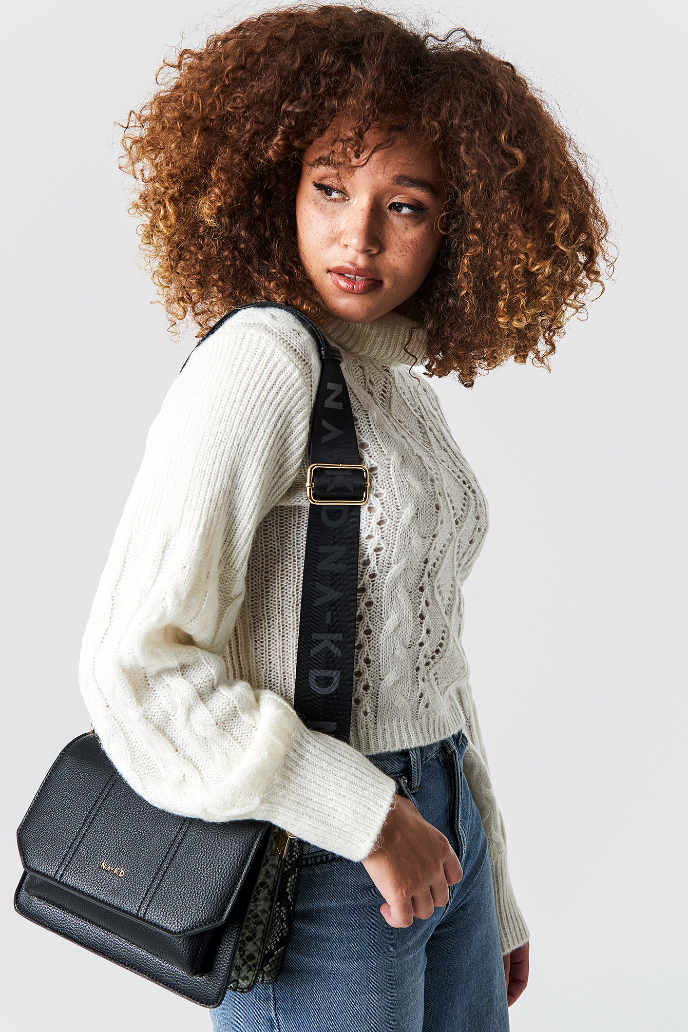 Snake Detailed Crossover Bag Black/Beige
