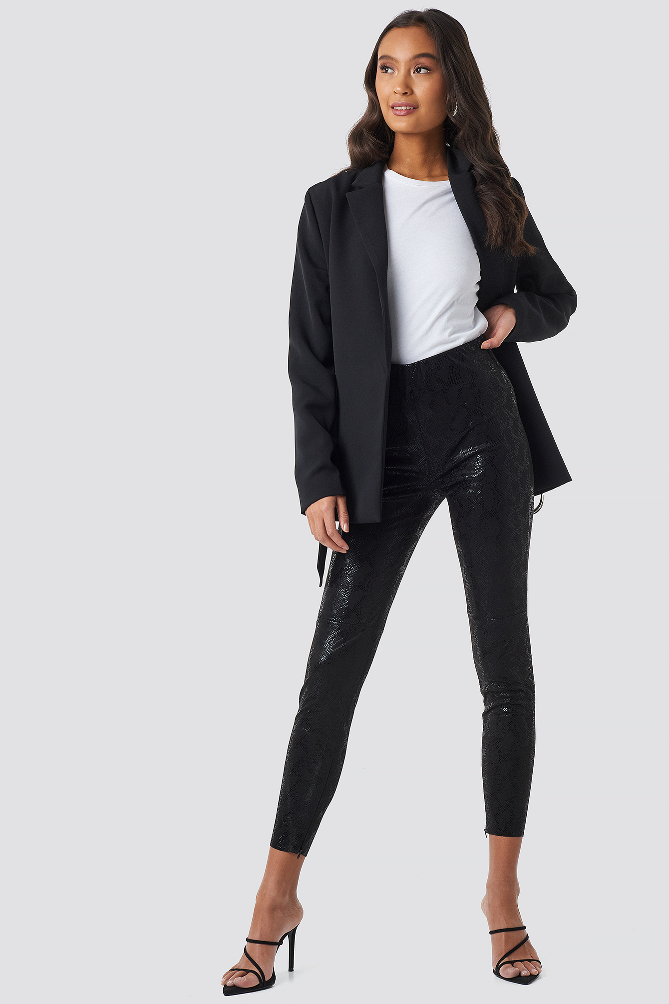 Snake Print Fake Suede Pants Black