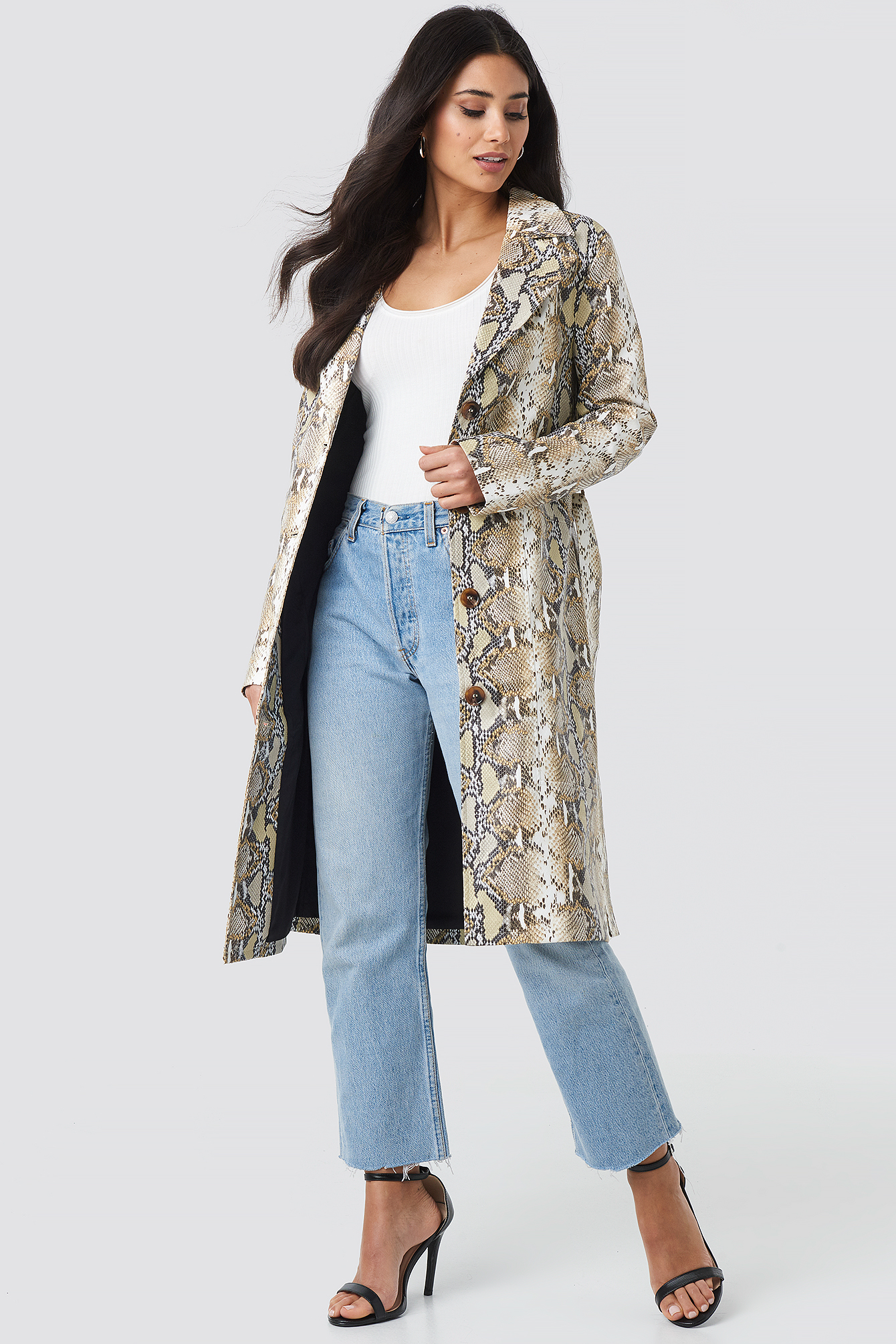 snake print duster coat
