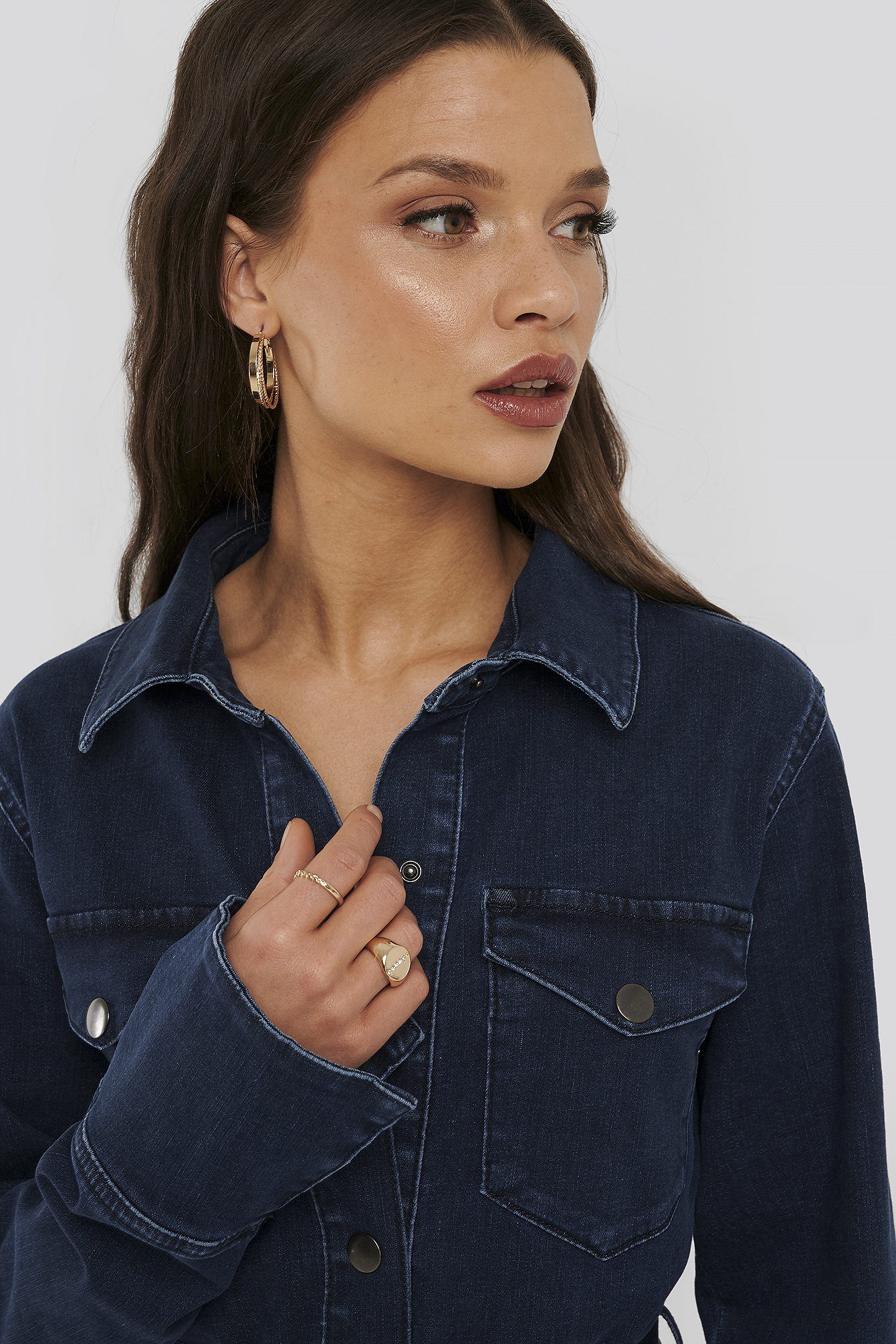 Snøløs X Na-kd Front Pocket Denim Jumpsuit Blue In Dark Blue