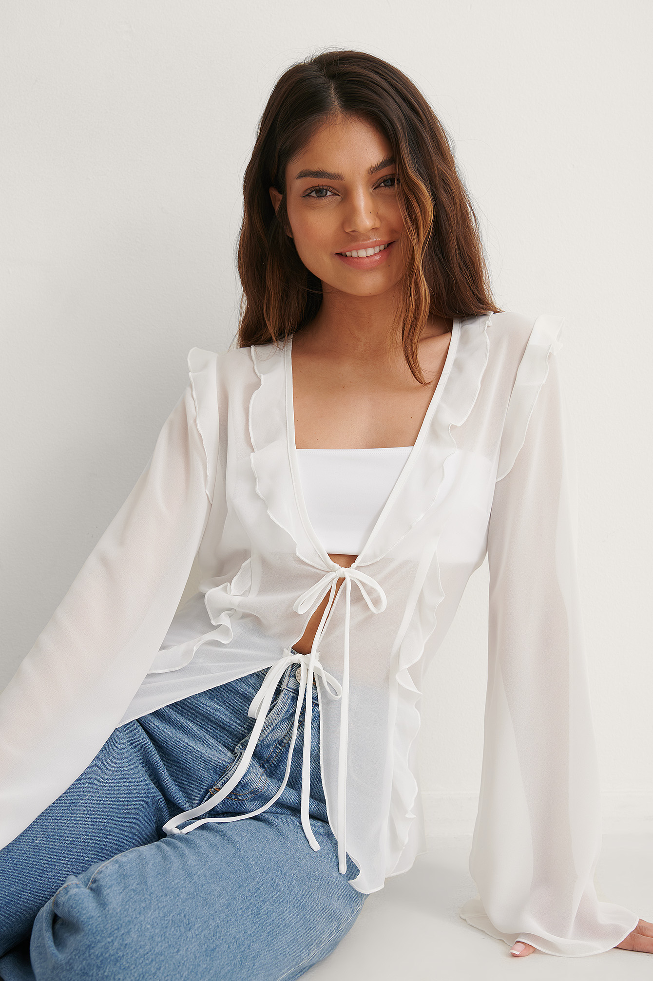 Tie Front Blouse Offwhite | na-kd.com