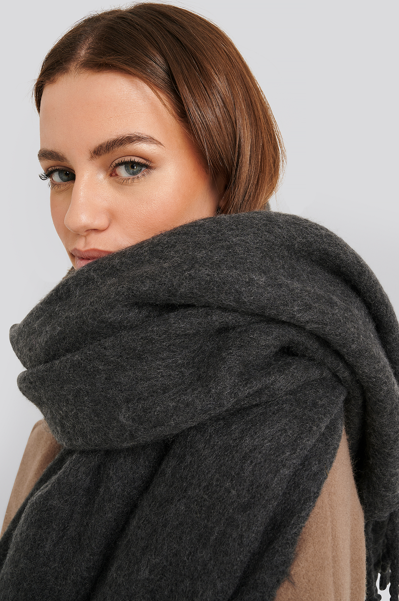 Soft Braided Tassel Scarf Dark Grey