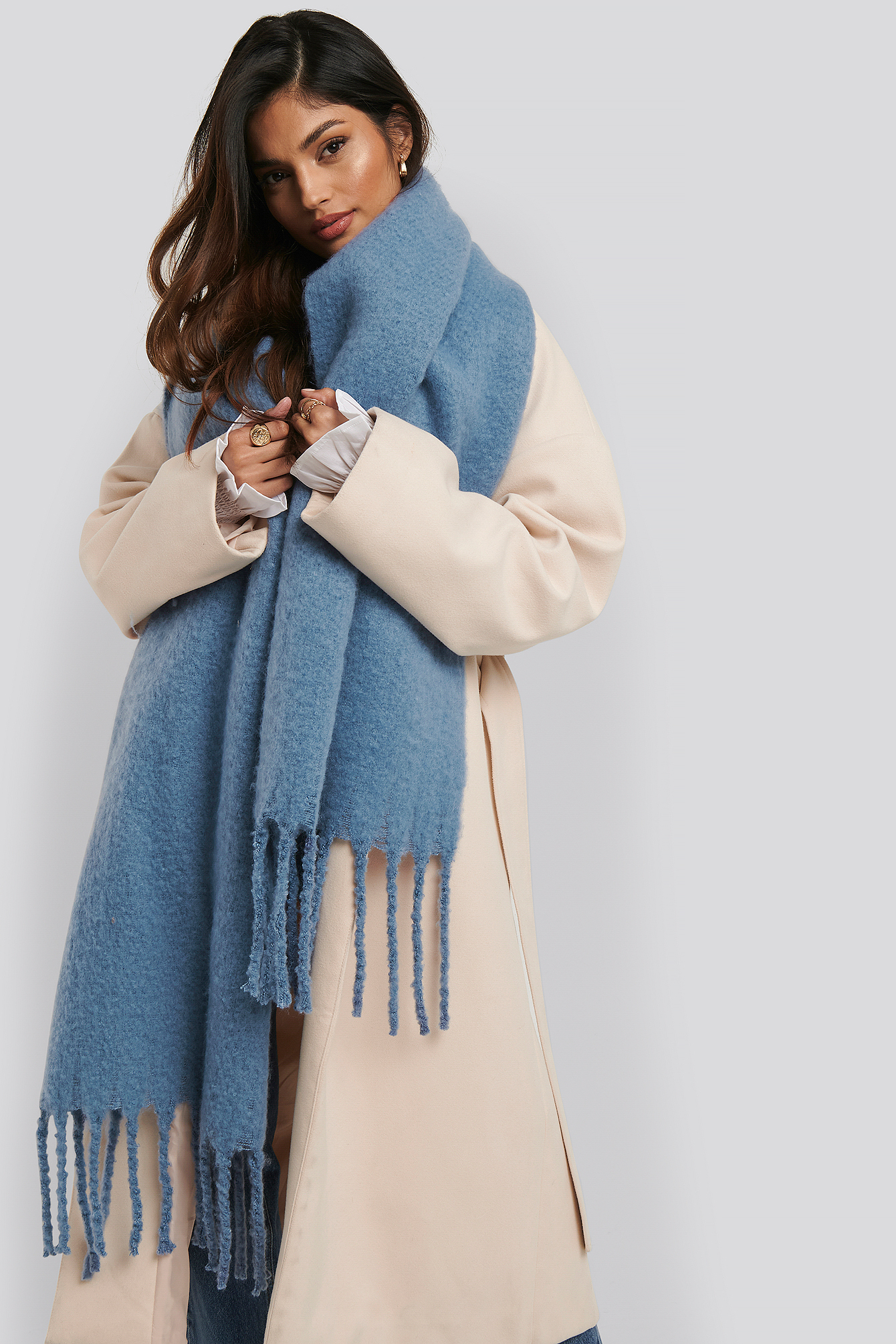 Soft Braided Tassel Scarf Dusty Blue