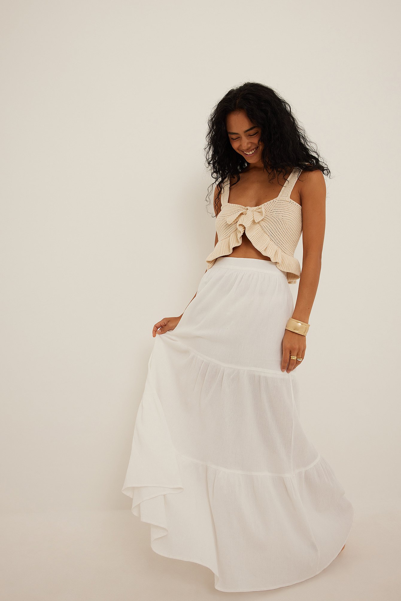 White Soft Cotton Maxi Panel Skirt