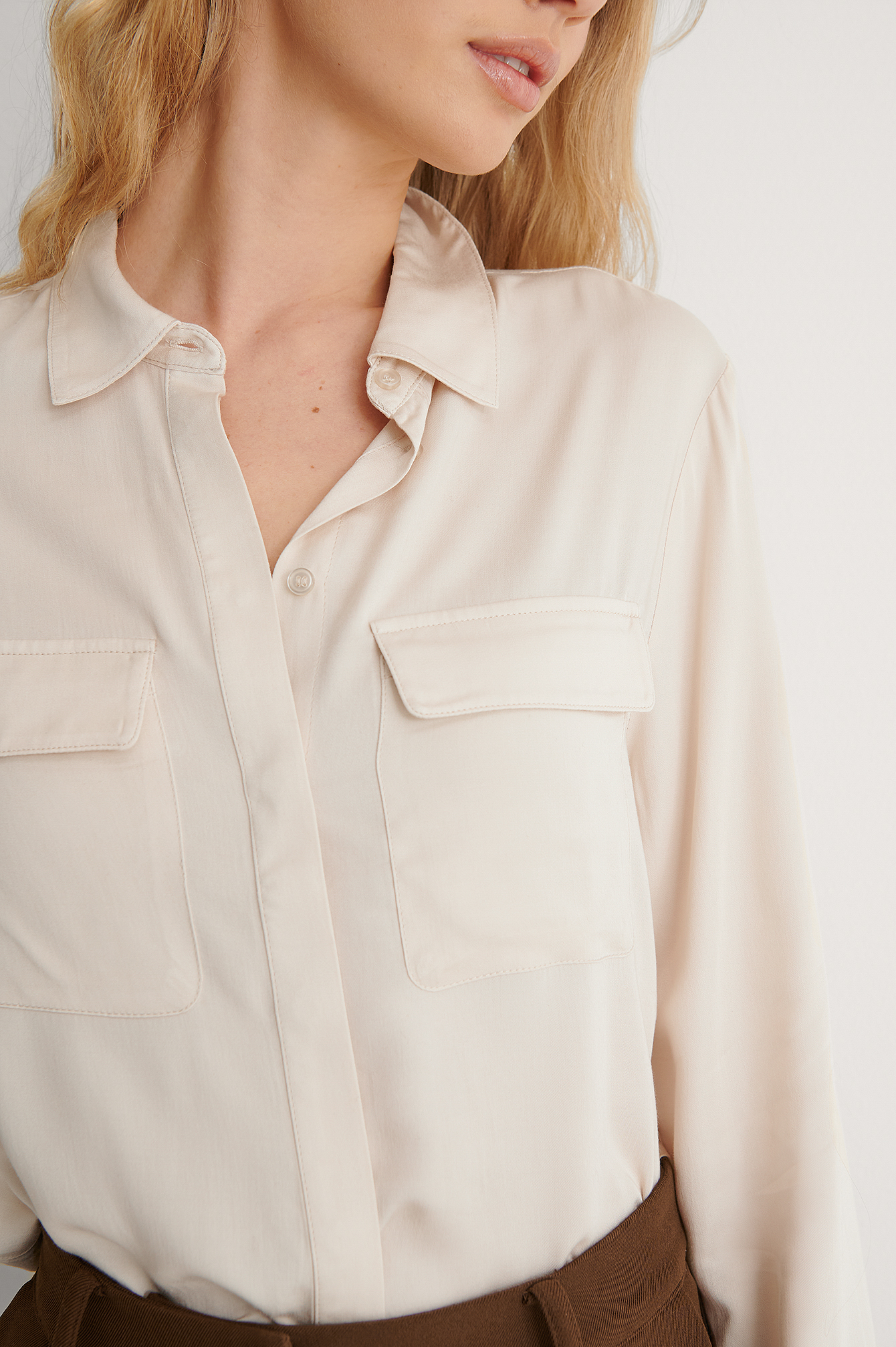 Soft Double Pocket Shirt Gebroken wit 