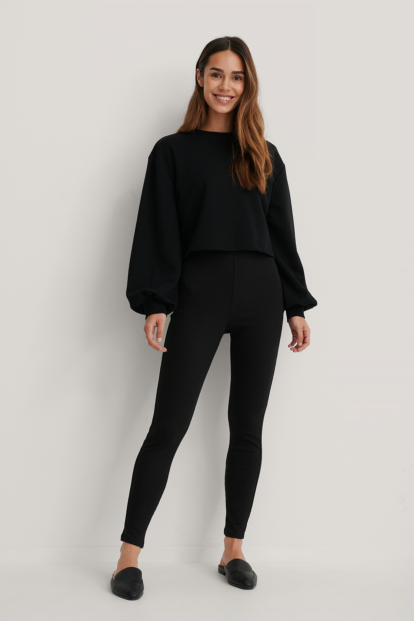 Soft Ribbed Highwaist Tights Black | na 