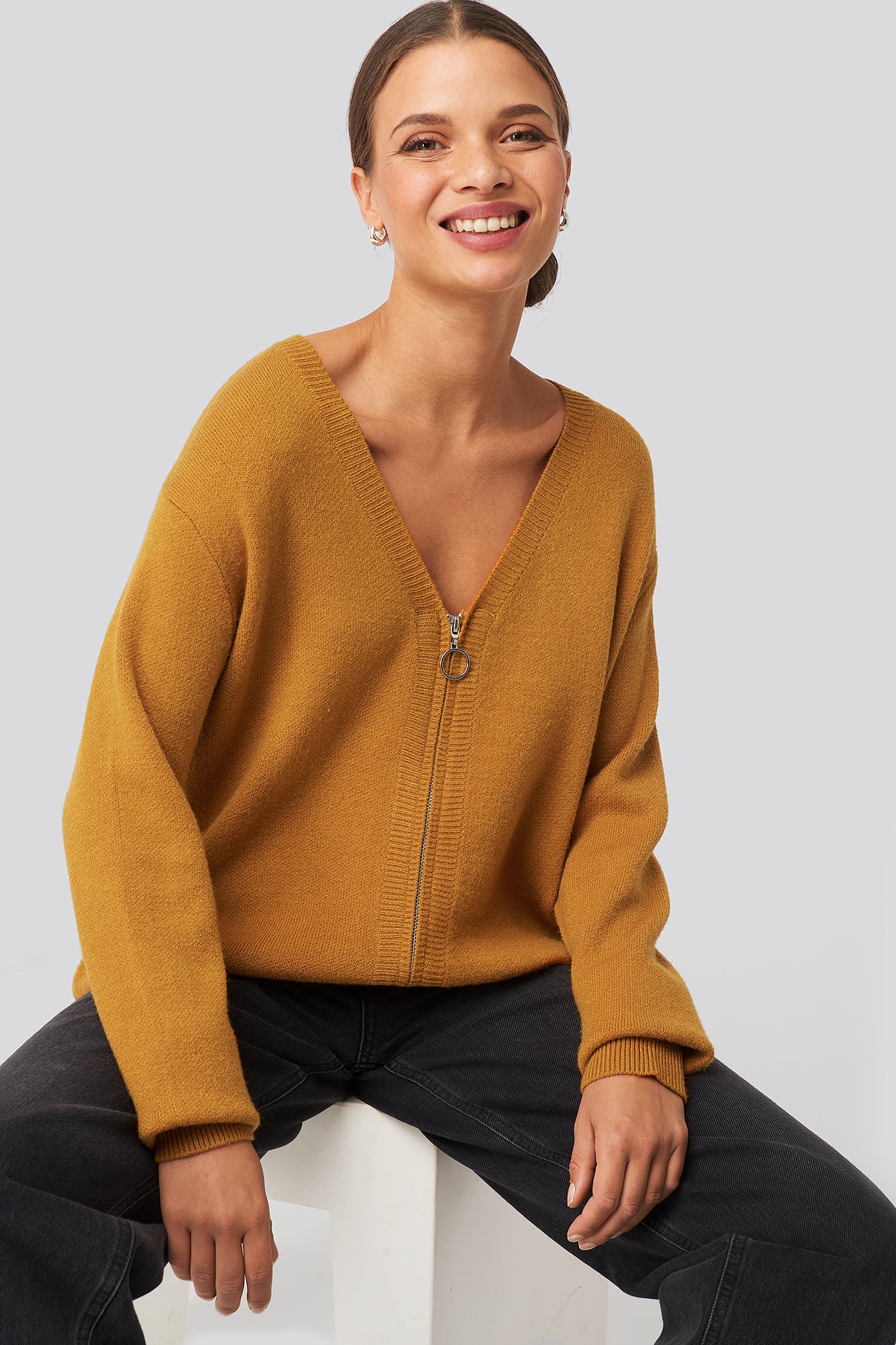 Brown Orange Slogan Oversize Knit Cardigan 18062