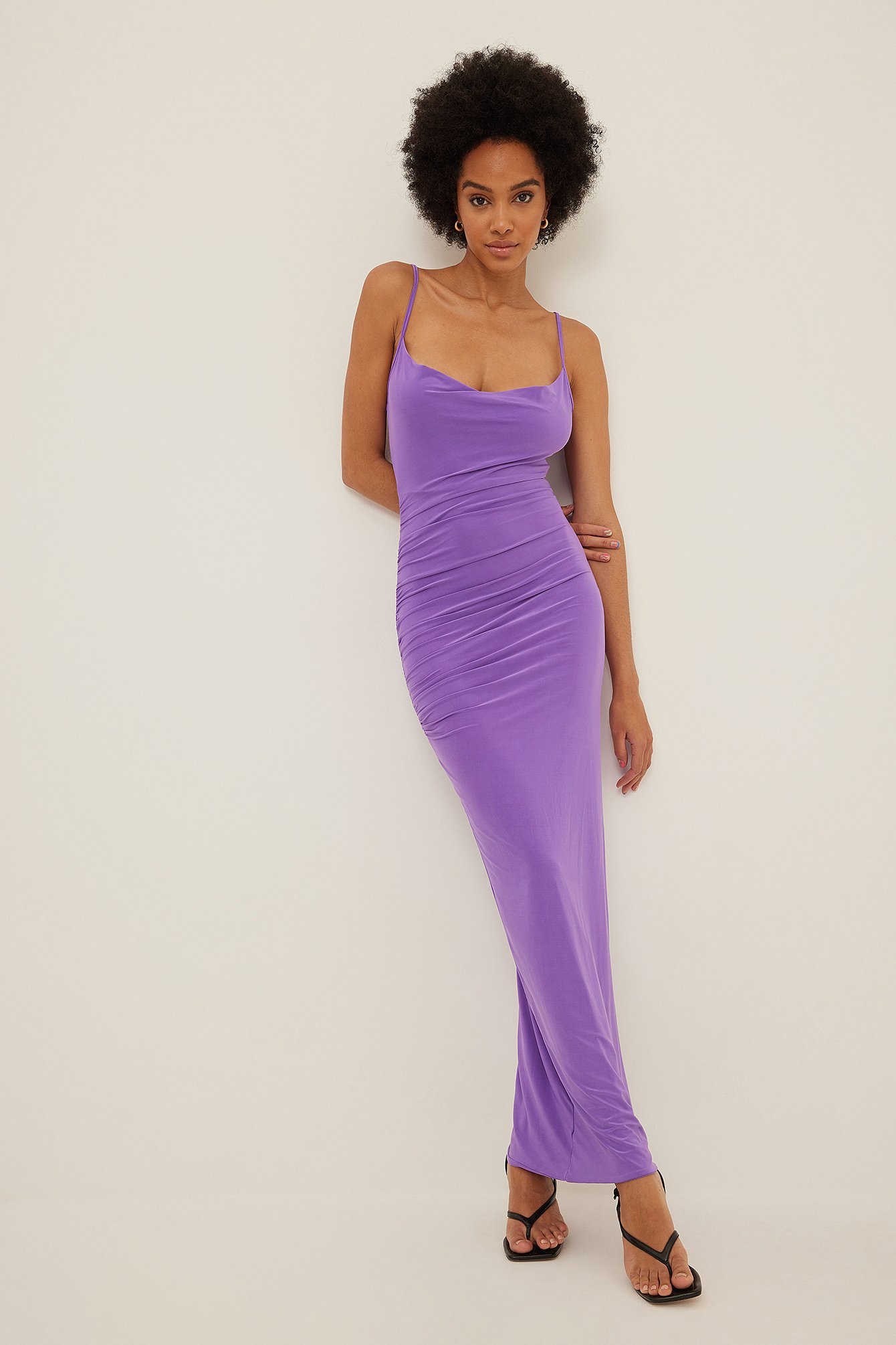 spaghetti strap draped dress