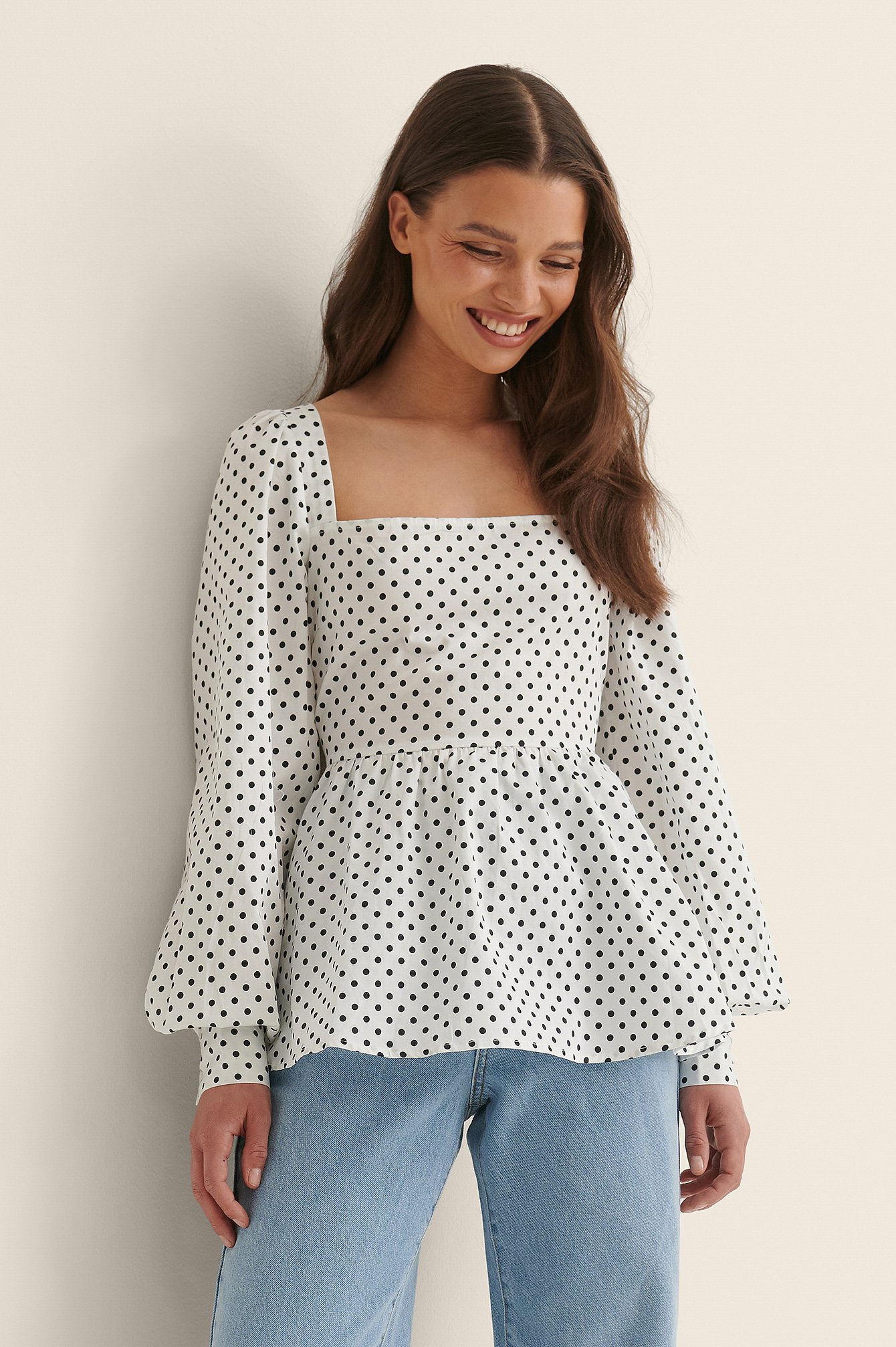 White Dots Recycled Square Neck Blouse