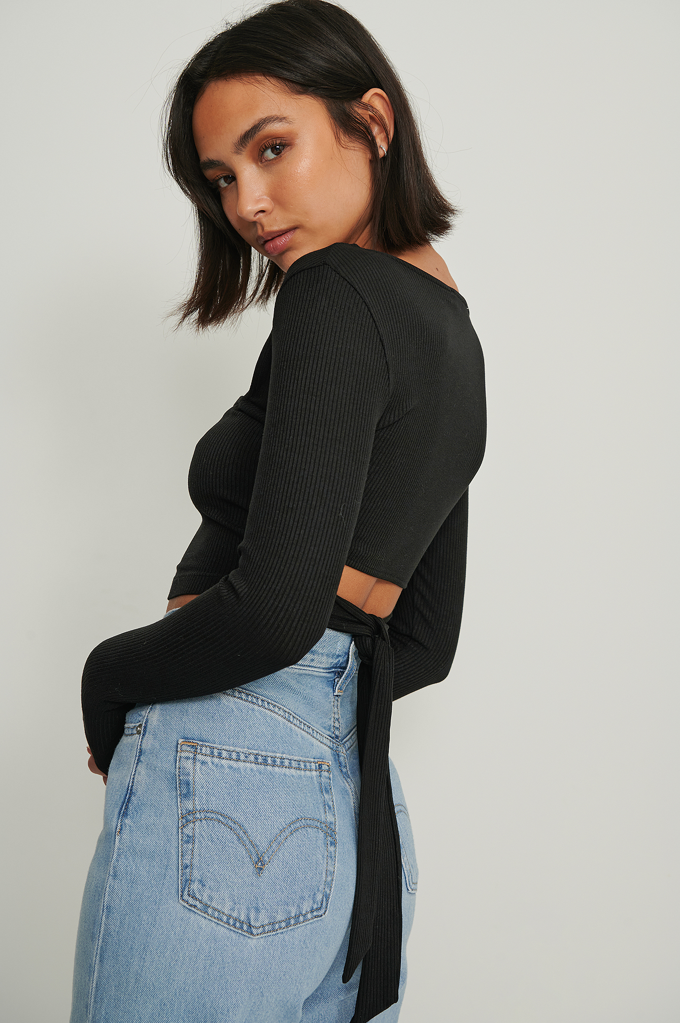Square Neck Open Back Top Black NAKD