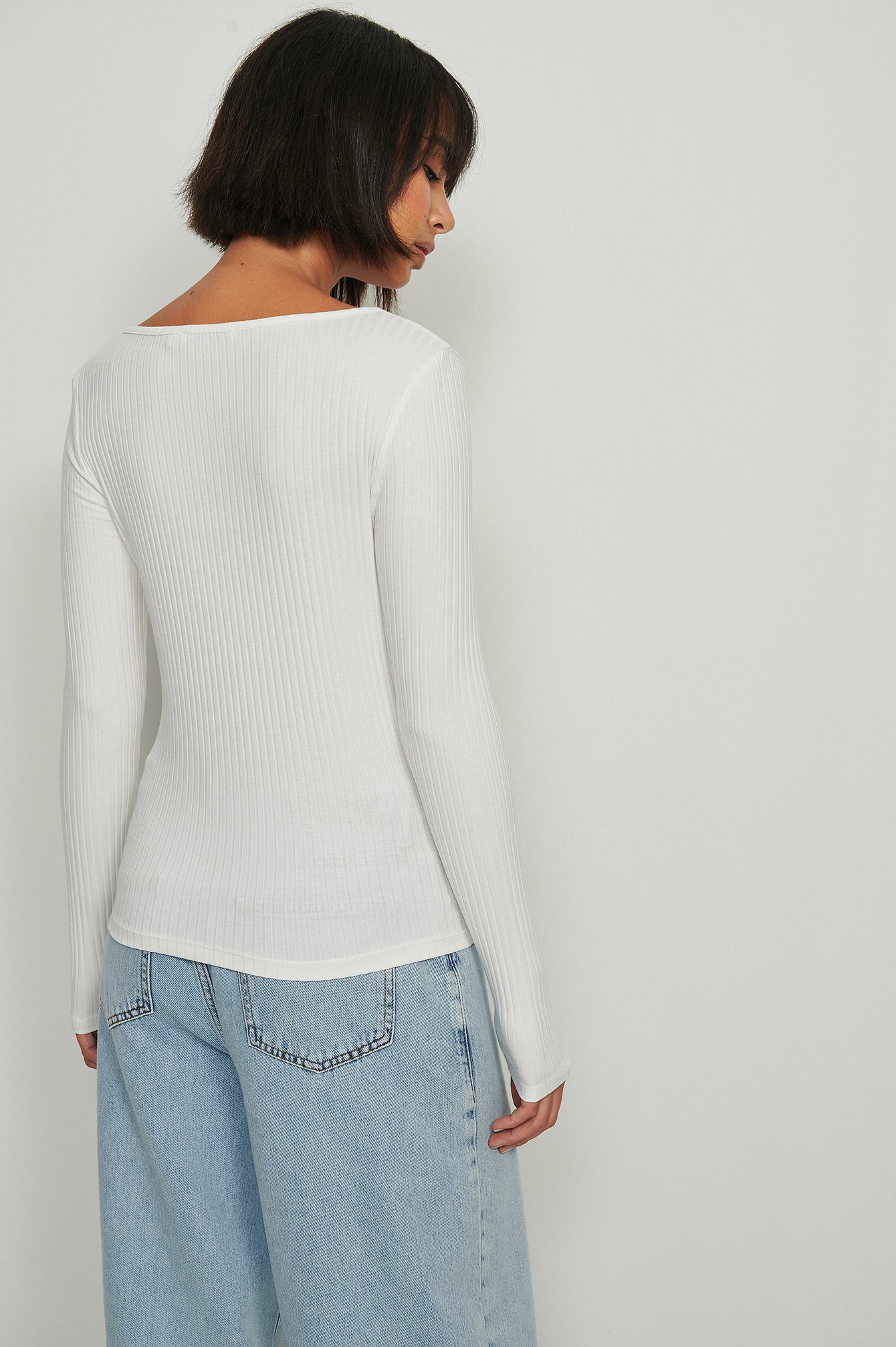 Offwhite Square Neck Rib Long Sleeve Top