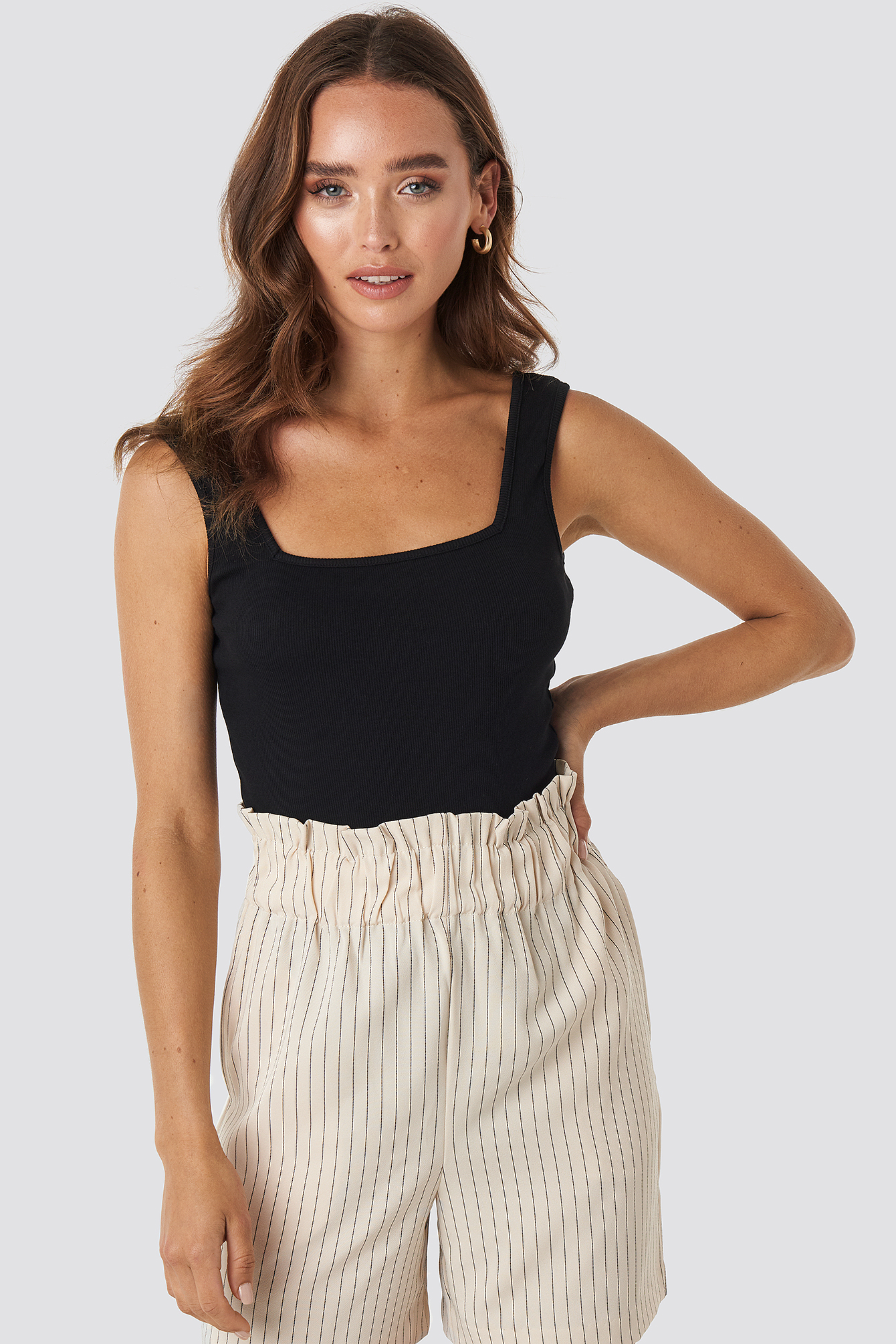 Square Neck Ribbed Bodysuit Deep Black