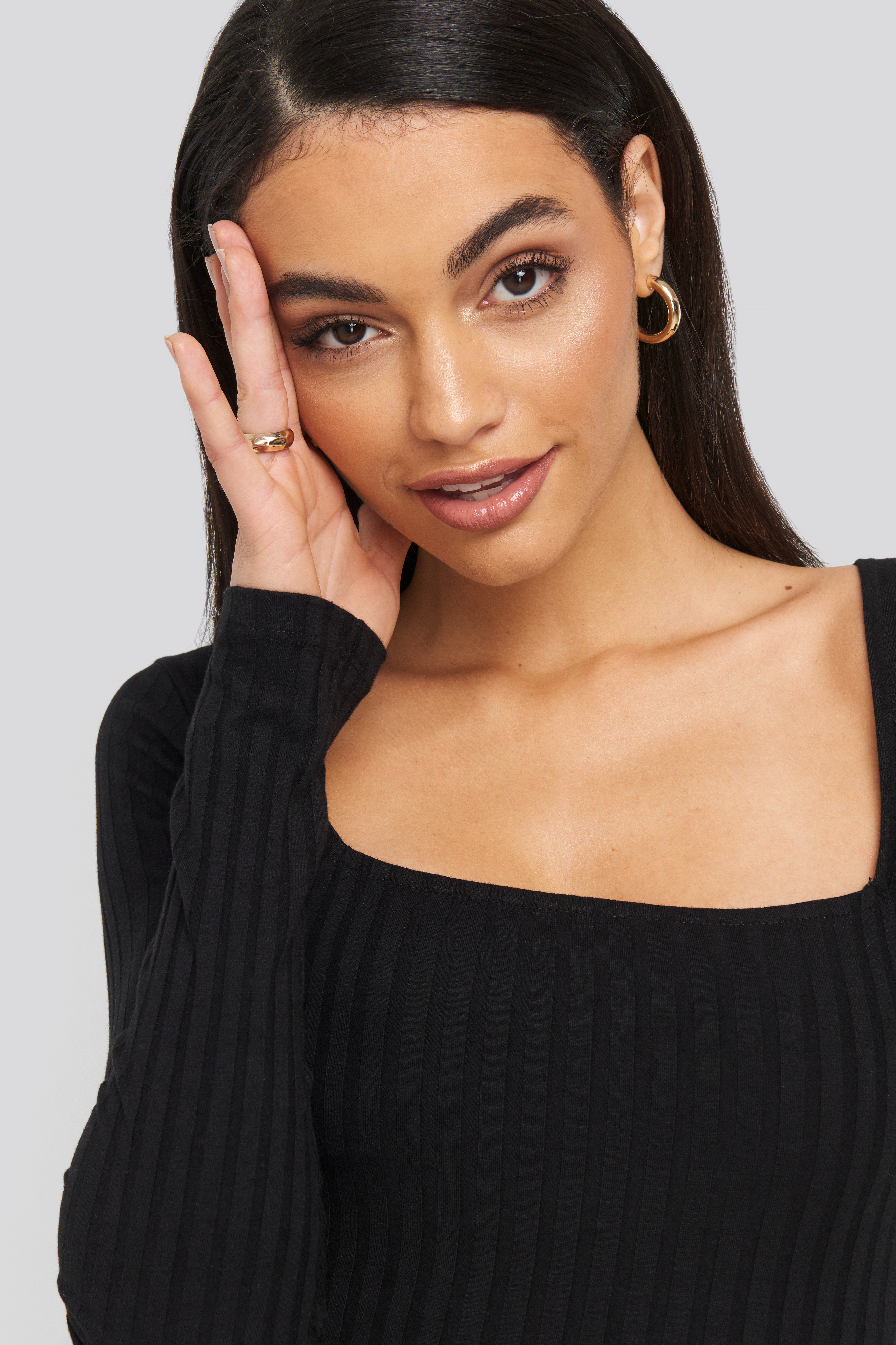 Square Neck Ribbed Dress Black
