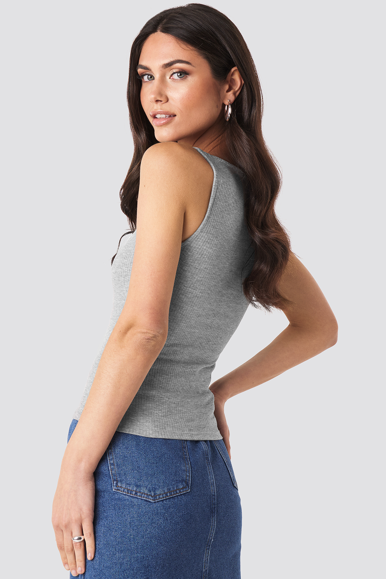 Square Neck Sleeveless Top Grijs