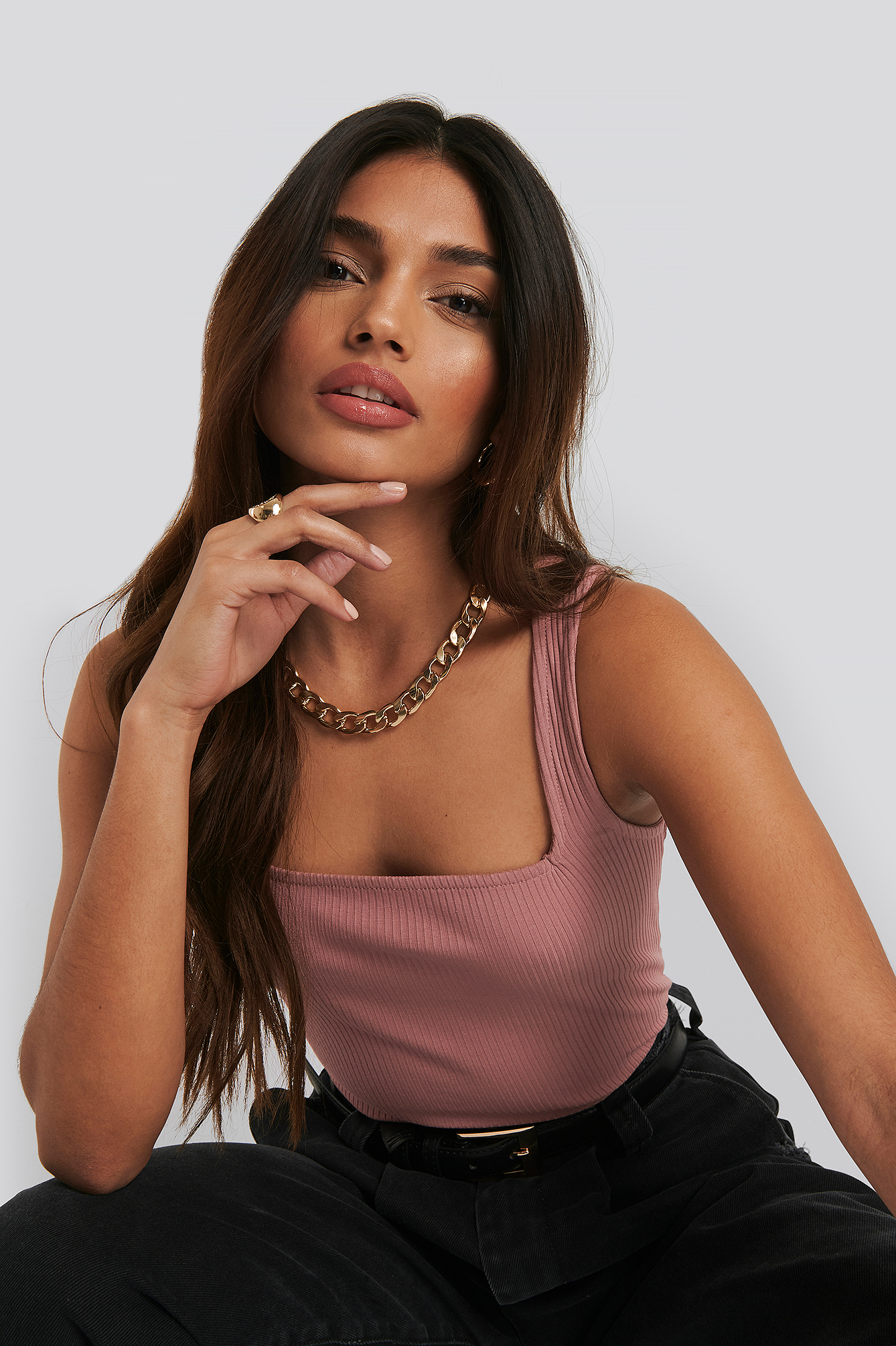 Square Neck Sleeveless Top Purple Rose