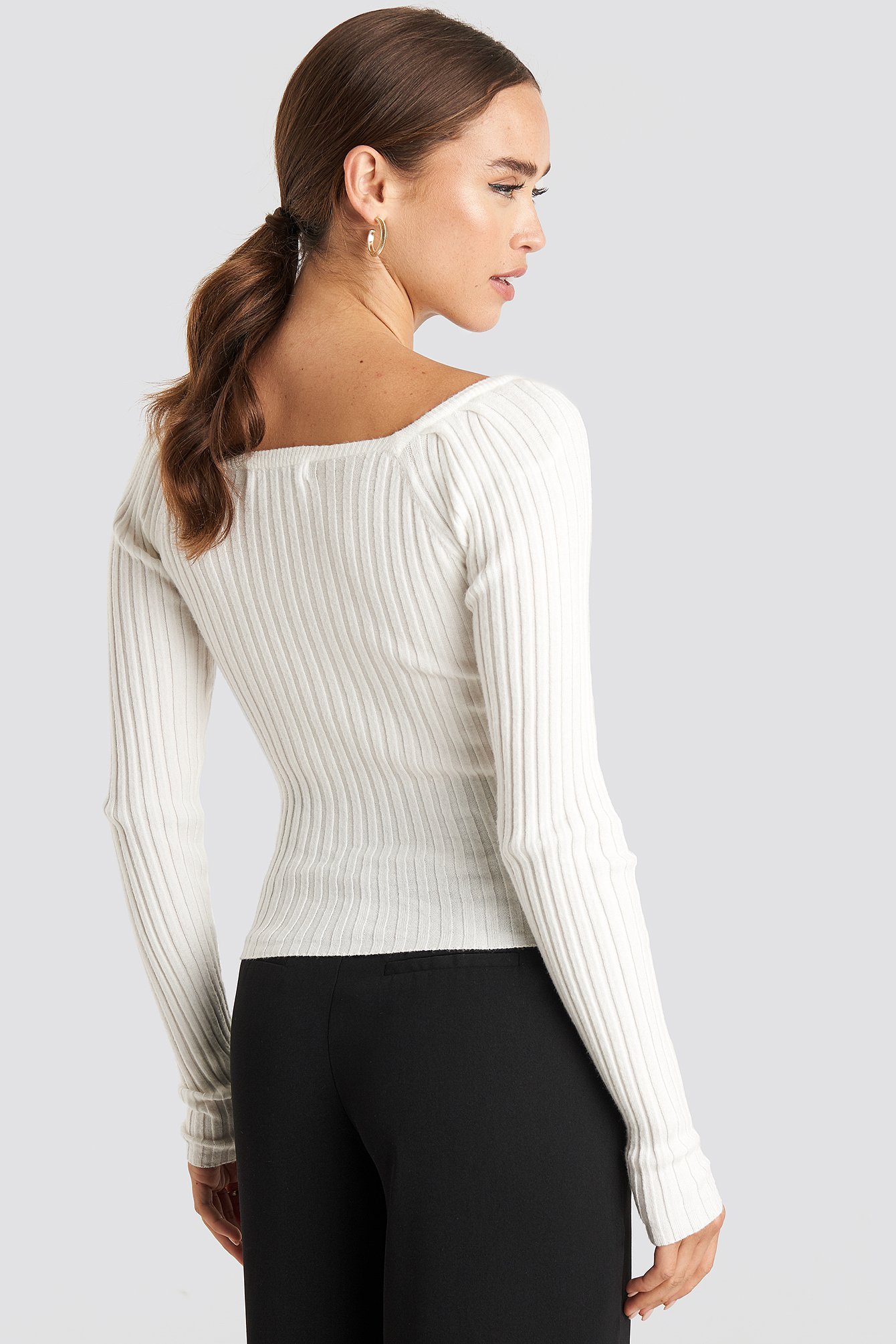 Square Neckline Ribbed Sweater White | na-kd.com