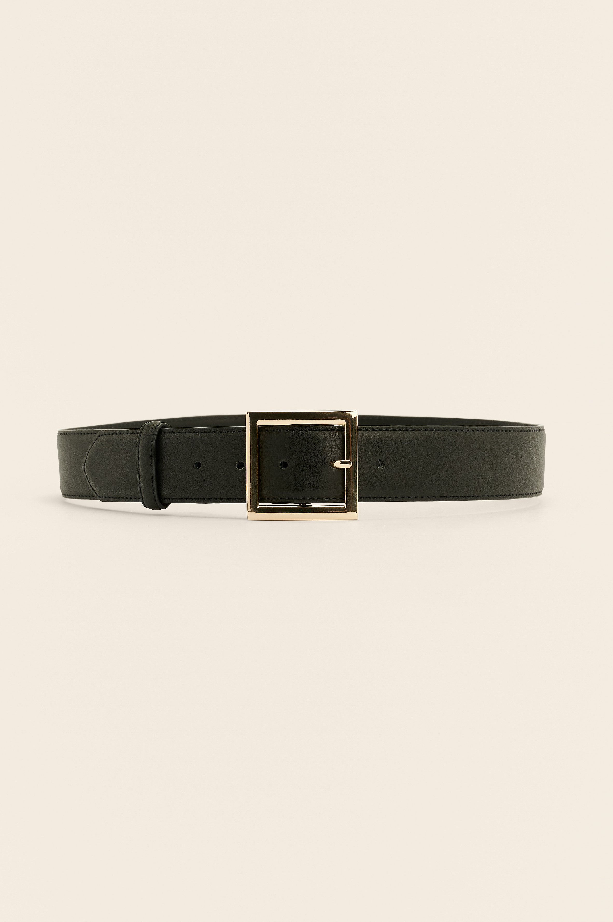 Black Squared Buckle Leather Belt