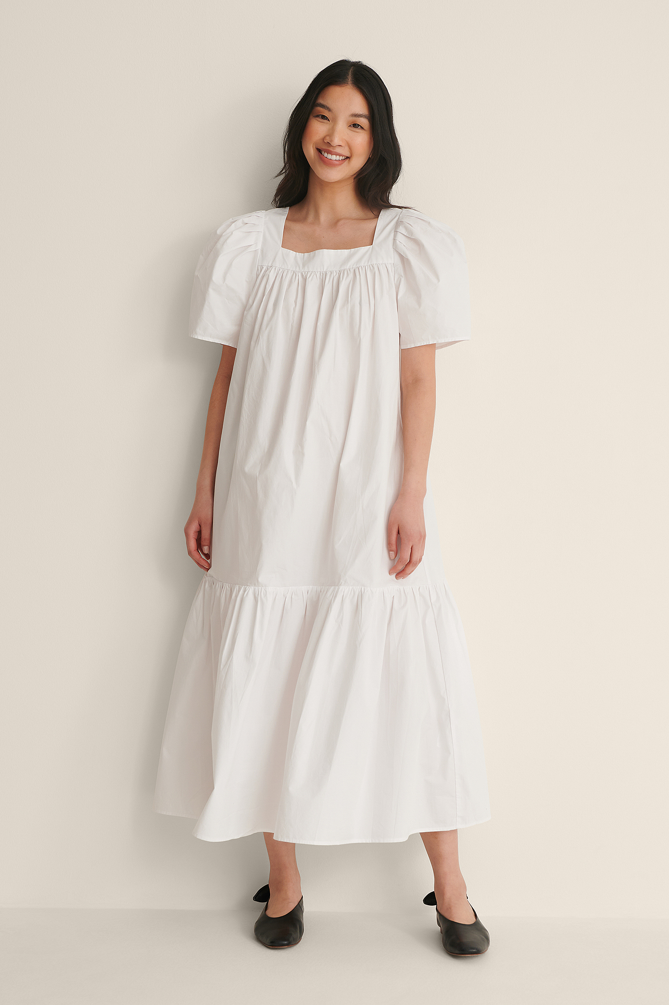 NA-KD Trend Organic Squared Neck Cotton Dress - White