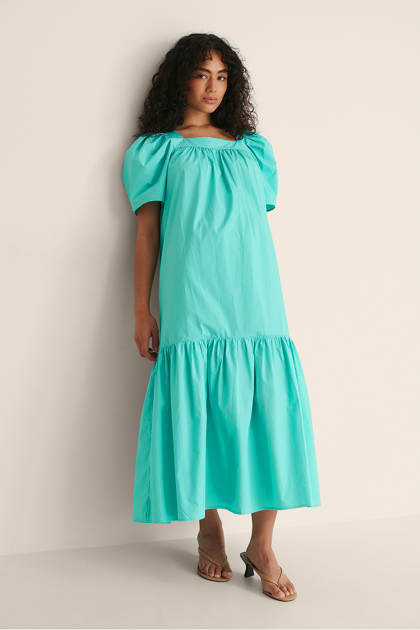 NA-KD Trend Organic Squared Neck Cotton Dress - Turquoise