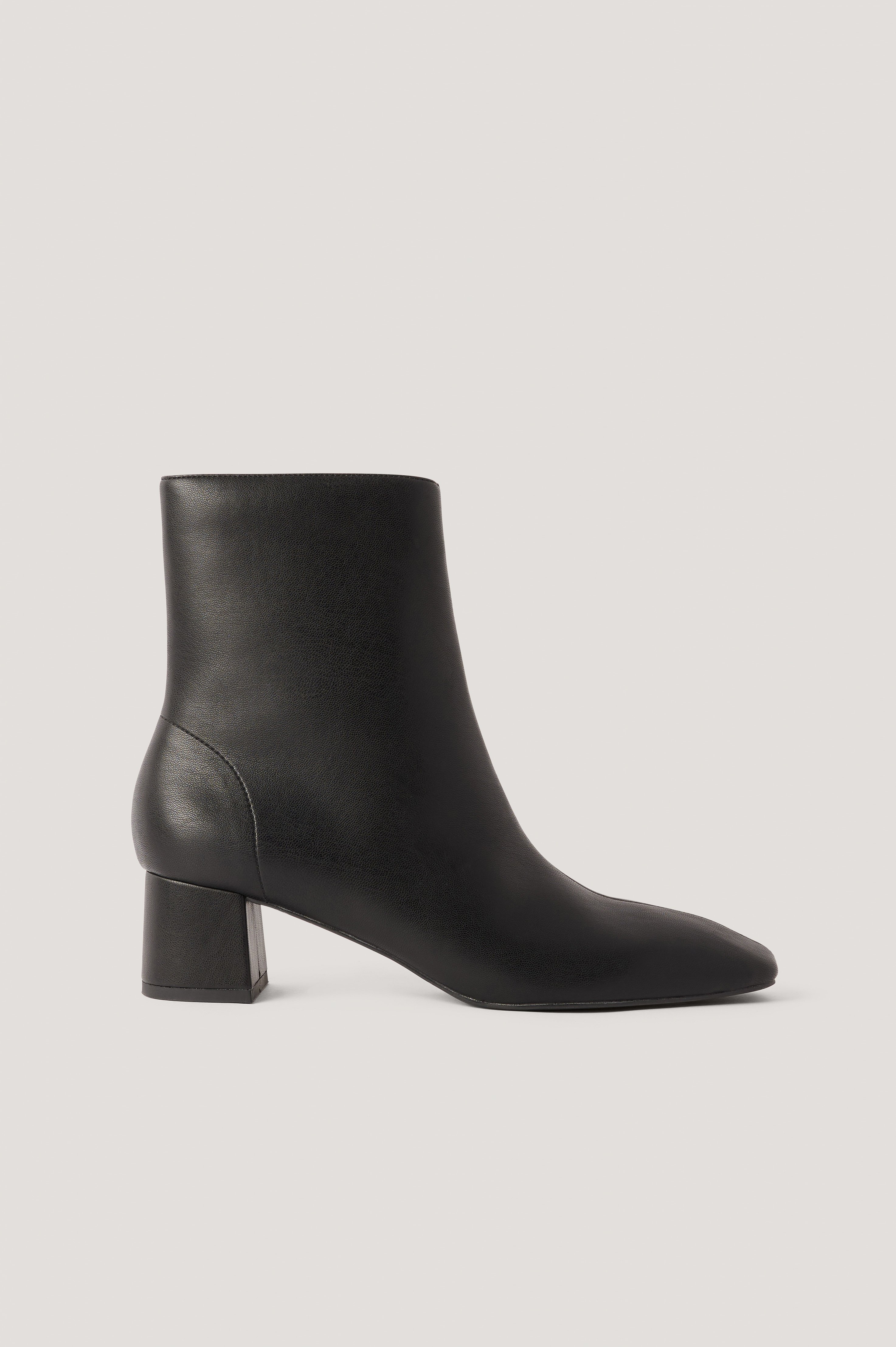 Black Squared Slanted Toe Low Boots