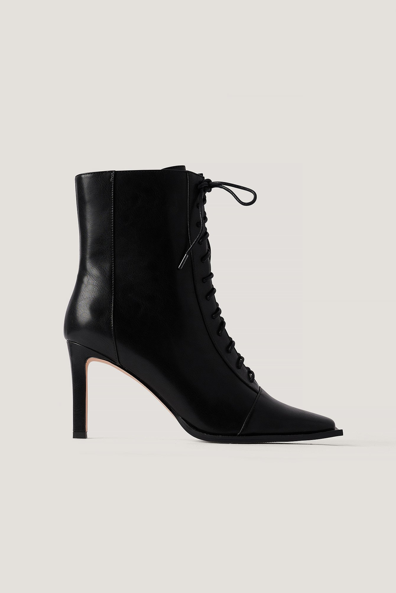 Black Squared Toe Lace Up Boots