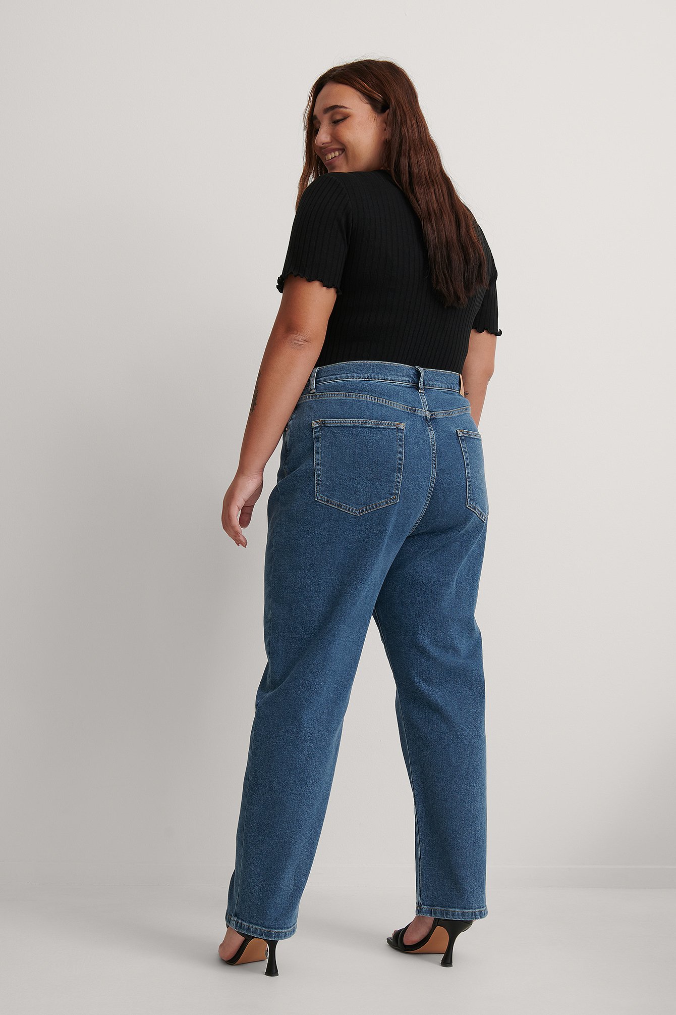Mid Blue Organisch Rechte Jeans Met Hoge Taille